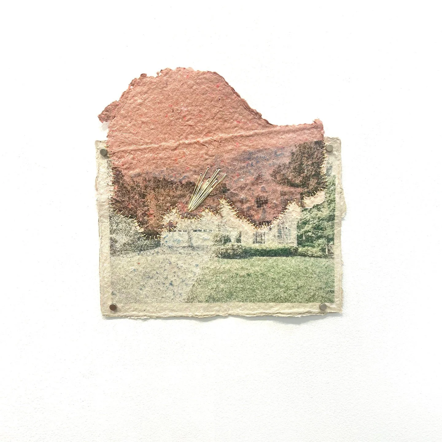 Leslie Drennan, "Left Behind". Handmade paper, thread, and photo transfer, 8 &times; 8.5 inches. ⁠
⁠
@_drennanb⁠
⁠
On Display in &ldquo;Off the Wall,&rdquo; A Group Exhibition of small works featuring 30 supporters of Arts Southeast, in the