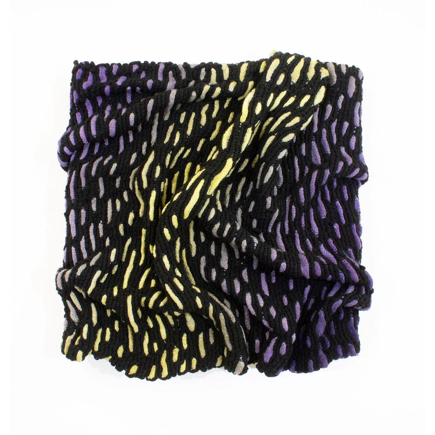 Jennifer Moss, "Texture and Gradient: Purple Yellow". Cotton and reactive dye mounted on canvas, 20 &times; 20 inches.⁠
⁠
@jenniferemoss⁠
⁠
On Display in &ldquo;Off the Wall,&rdquo; A Group Exhibition of small works featuring 30 supporters 