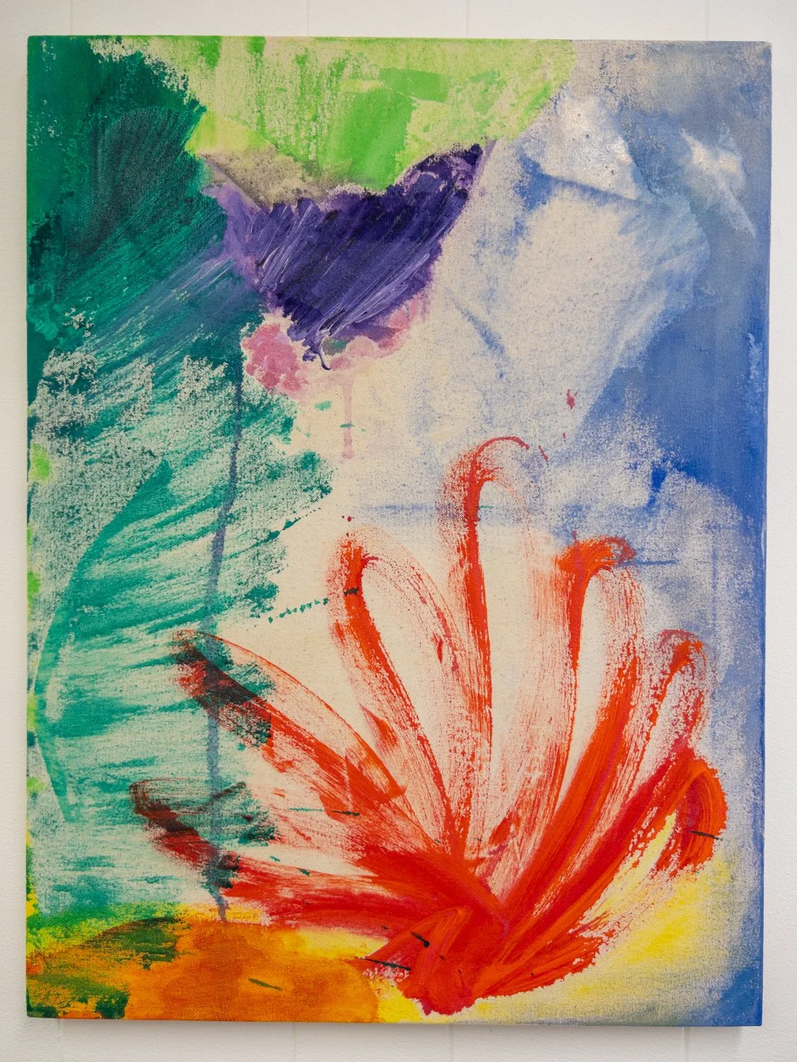  Em Koenig, “New Blossom,” 2025. Acrylic on canvas, 24 × 18 inches.  