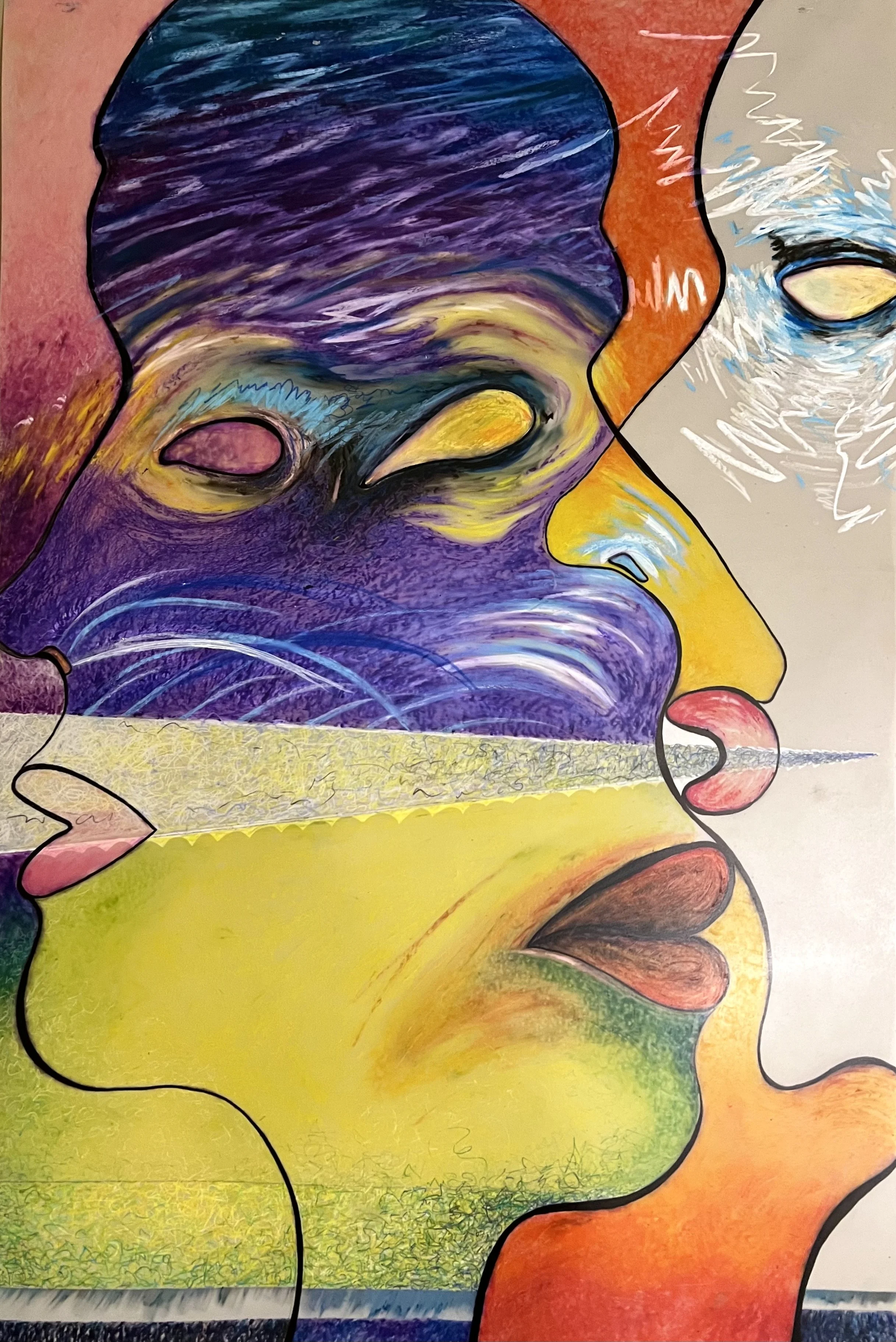  Cynthia Male, “Resonance -The Shift of Compassion,” 2025. Marker, oil pastel, pencil on dyplar, 24 × 36 inches.  