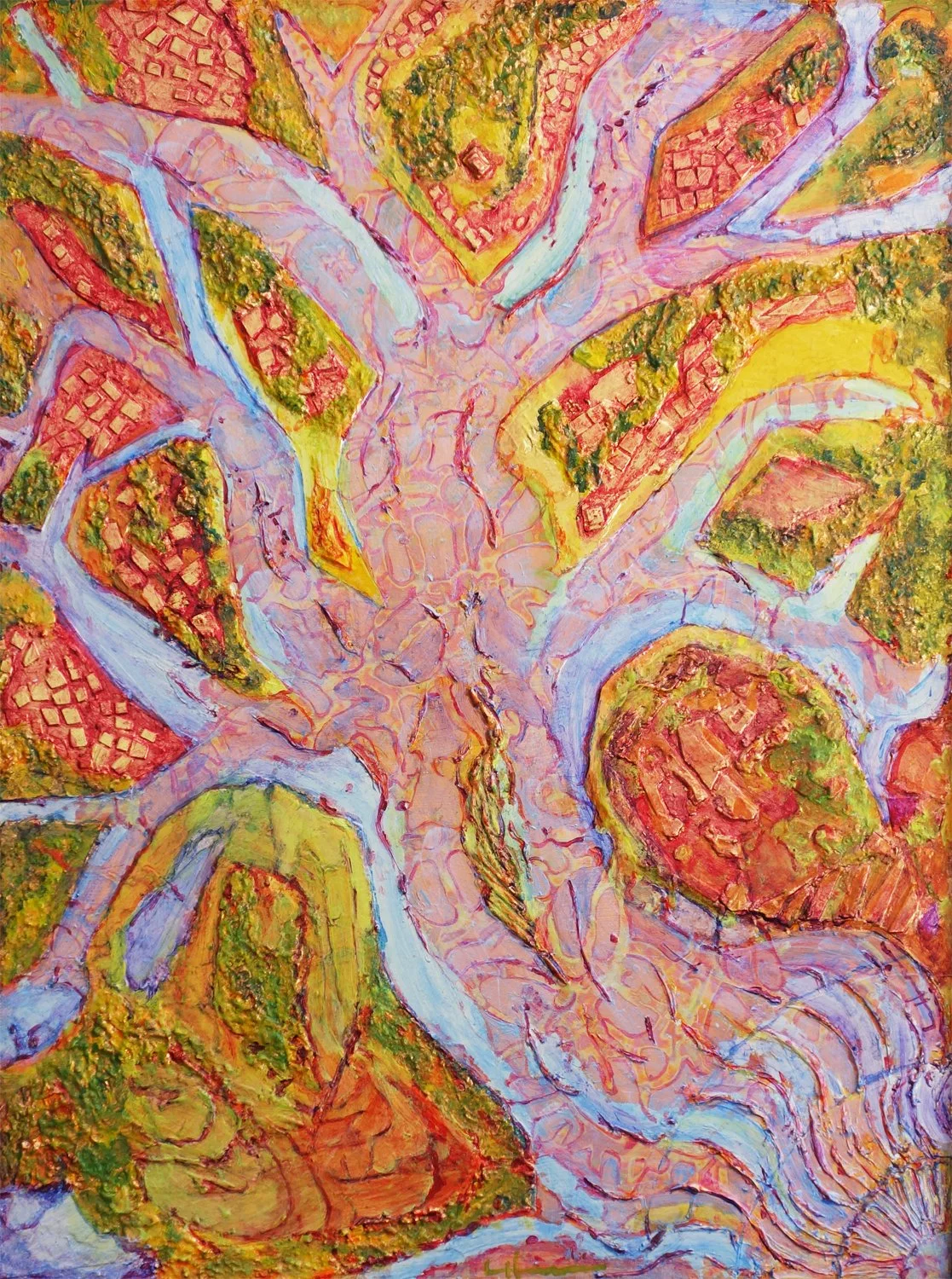  Lind Hollingsworth, “After the Rise,” 2025. Mixed media, 18 × 24 inches.  