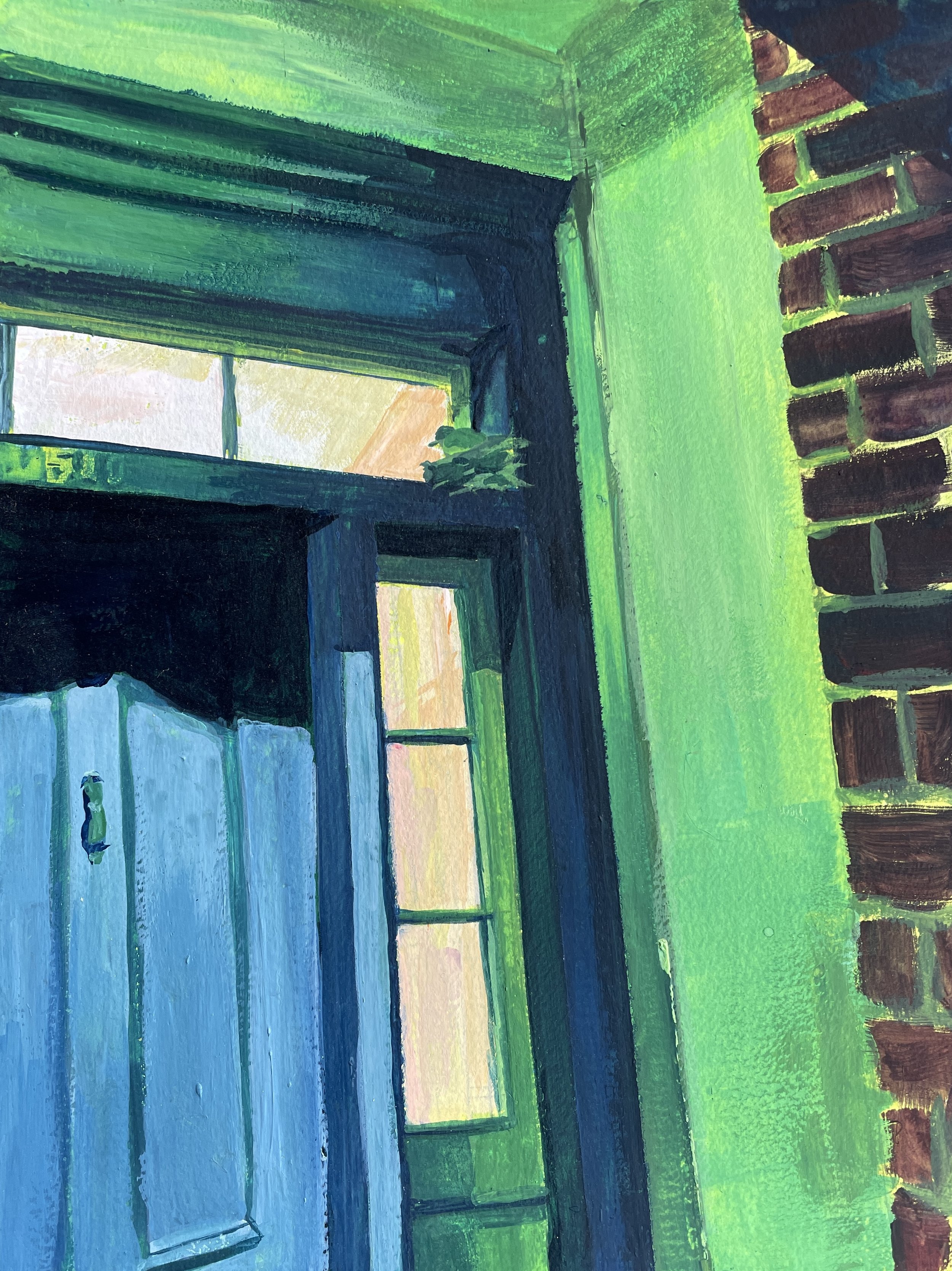  Adrienne Berkland, “Downtown Alcove,” 2018. Gouache on paper, 12 × 9 inches.  