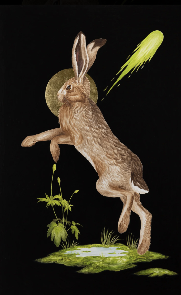  Sophie McVicar Tate, “Offertorio II,” 2022. Watercolor, gouache, and 23 karat gold leaf on paper, 40 x 26 inches. 