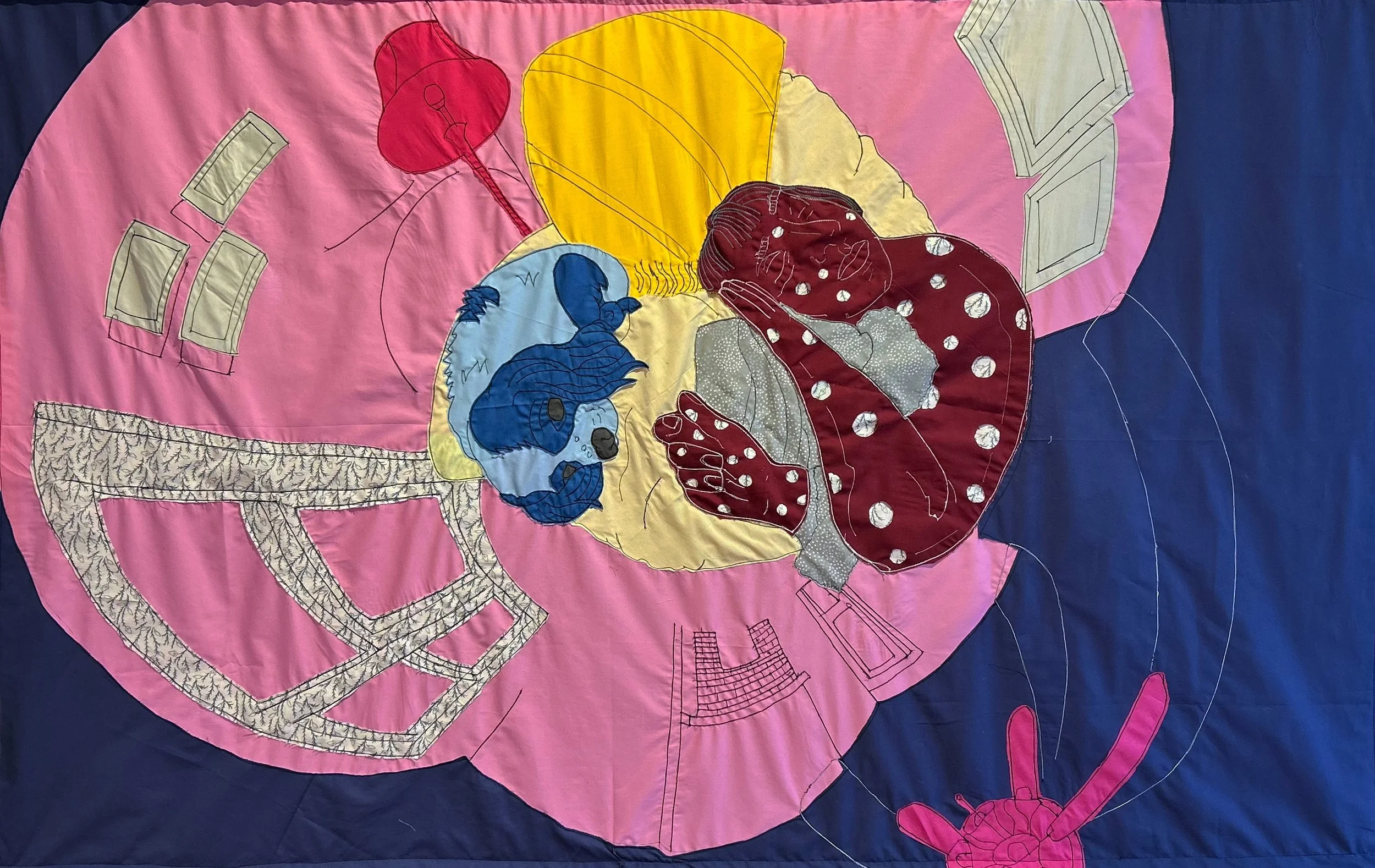  Ainaz Alipour, “در خوابِ پنجره,  In the Dream of the Window,” 2025  . Textile, 62 x 42 inches. 