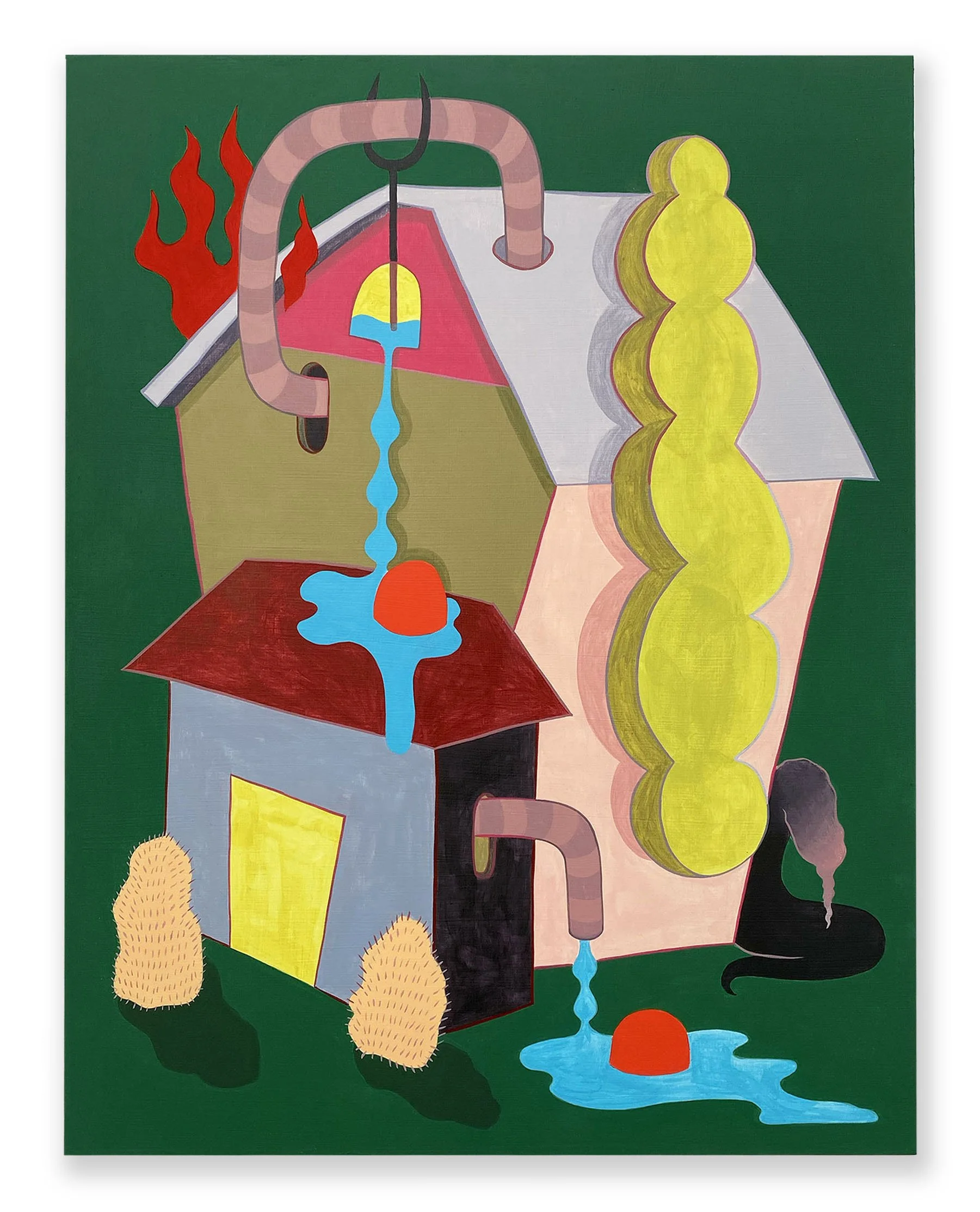  Jana Marie Cariddi, “Inside and In Flames.” Acrylic, flashe, flocking and pumice on wood panel. 14 x 18 inches. 