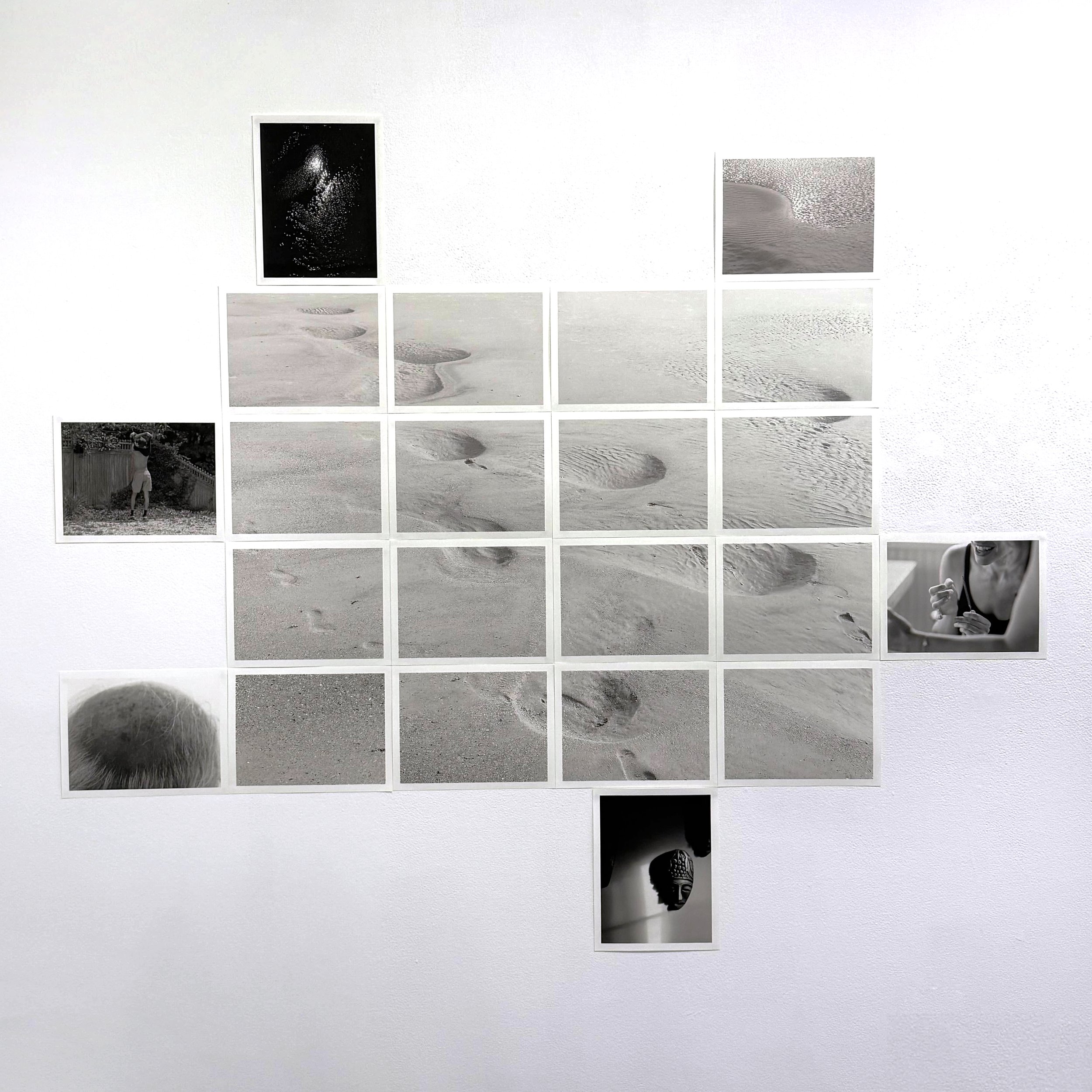  Davion Alston, “A Walk, a Breath, an Imprint,” 2024 - 2025. 22 inkjet prints on 8.5 x 11 inch archival matte paper, approx. 67 × 57 inches, dimensions variable.  