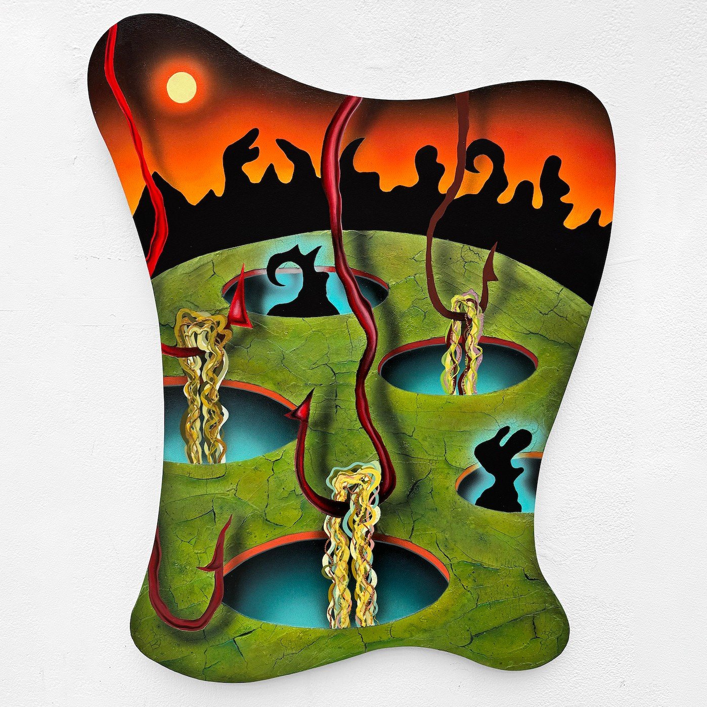 Jana Marie Cariddi, "Infected Landscape". Acrylic, pumice and glass beads on custom wood panel, 33 x 25 inches, 2024.⁠
⁠
@janamariecariddi⁠
⁠
On Display in &ldquo;ON::VIEW REVUE,&rdquo; featuring the work of ARTS Southeasts&rsquo;s 2025 ON: