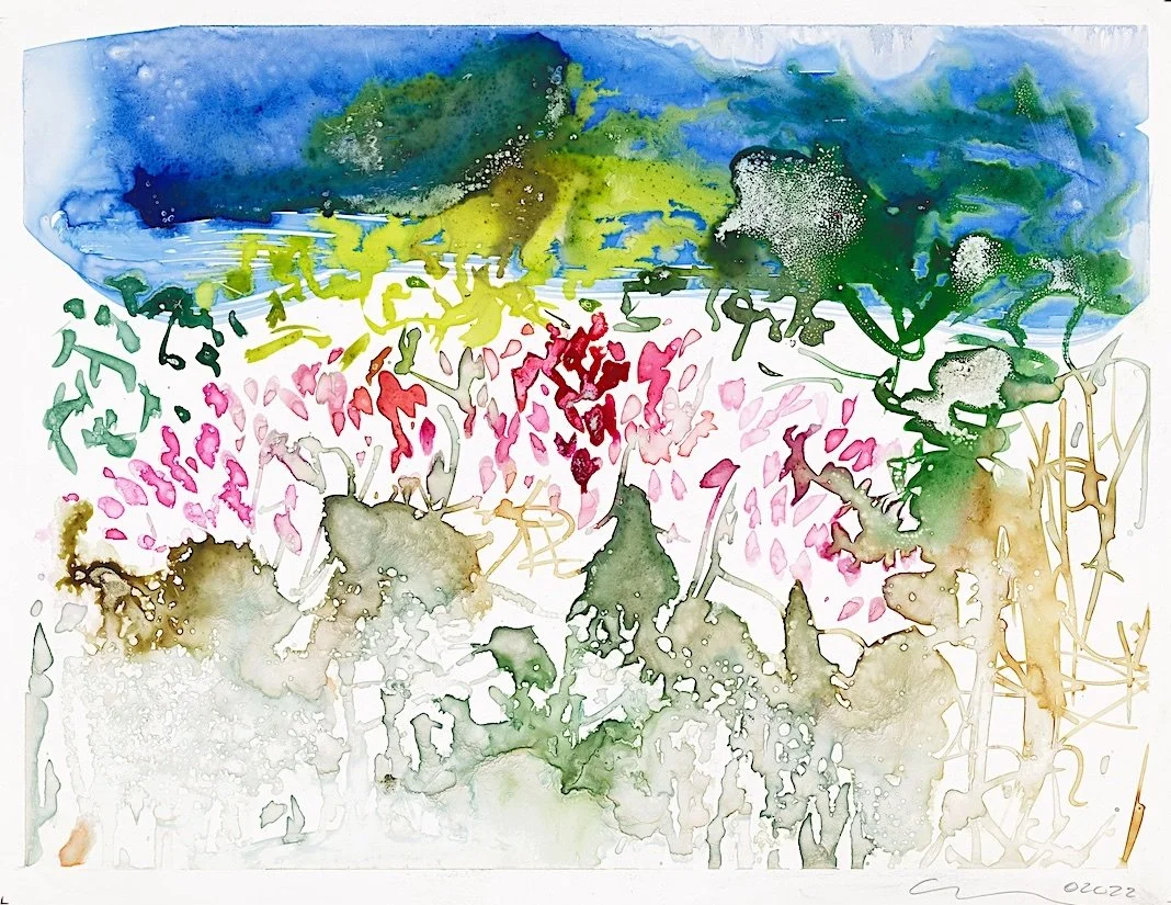 Betsy Cain, Main House patio with tulip trees #1, 2023