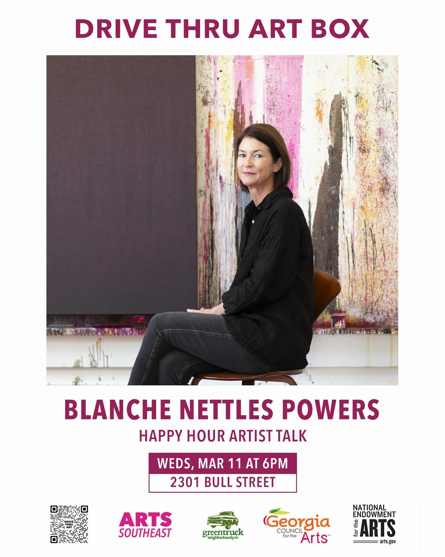 Join us on Wednesday, March 11th at 6PM at ARTS Southeast for a Happy Hour Artist Talk with Blanche Nettles Powers @blanchenettlespowers , in conjunction with her installation &ldquo;Cloak,&rdquo; currently on display in the Drive Thru Art Box at @gr
