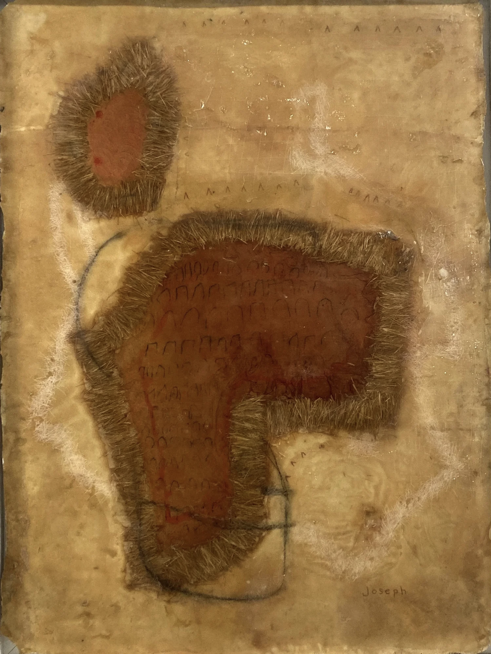    joseph   (1999) fiberglass, oil stick, graphite, hay. 52 × 39 inches 