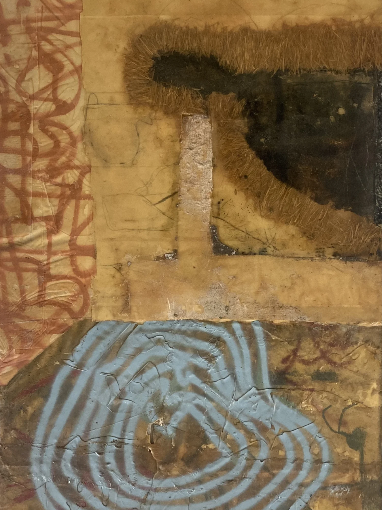    peel session   (2003) Fiberglass, hay, oil stick, atomized pigment. 70 × 43 inches 