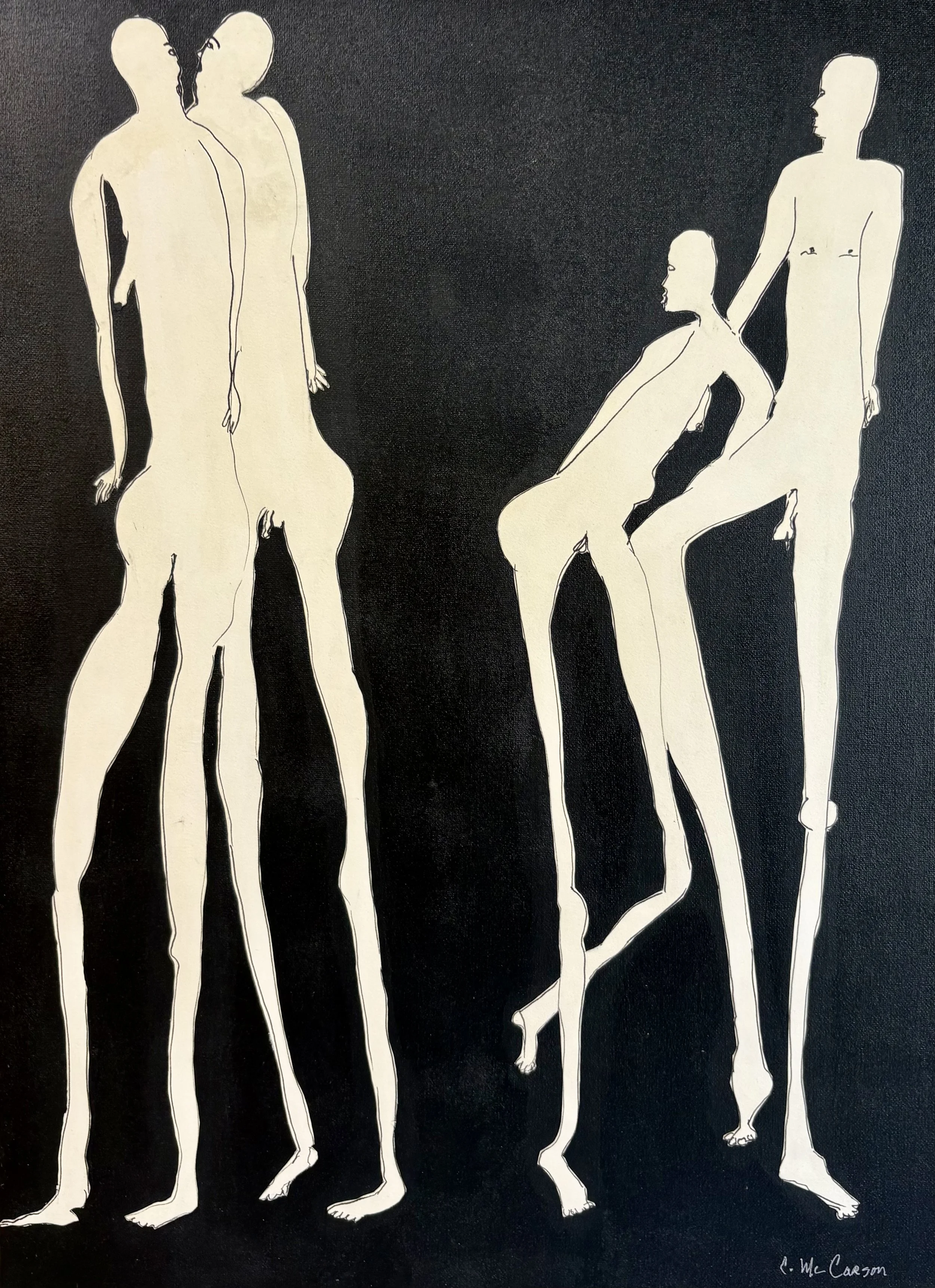  Crisley McCarson,   Passing Time     (2026) Pen and ink on paper, acrylic paint on canvas, 18 x 24 inches 