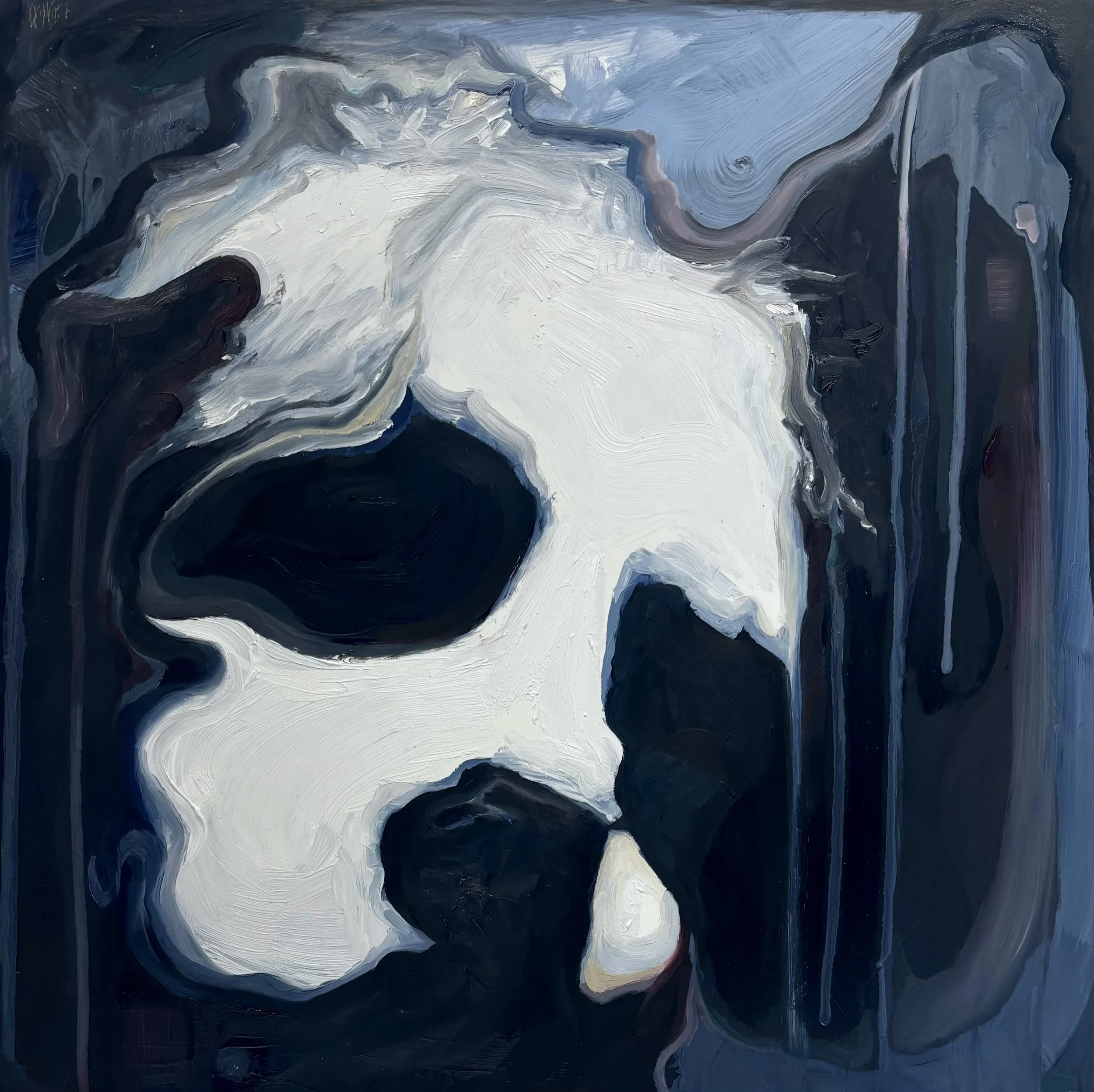 Anna Falk,   FLOW 02   (2025) Acrylic and oil on panel, 12 x 12 inches 