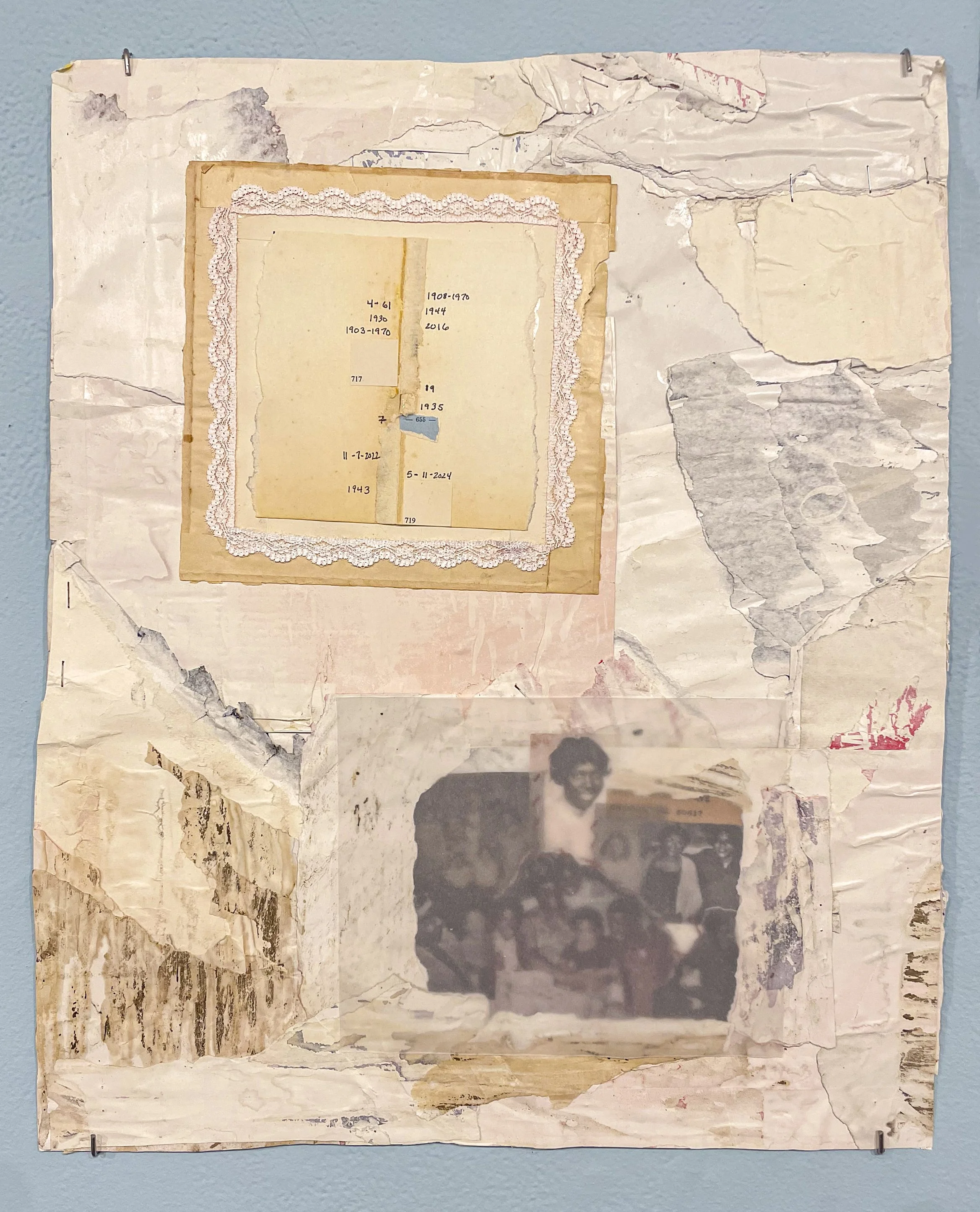  N. Masani Landfair,  visitations end the beginning II,  2024. 18 x 21 inches, Collage on paper.  