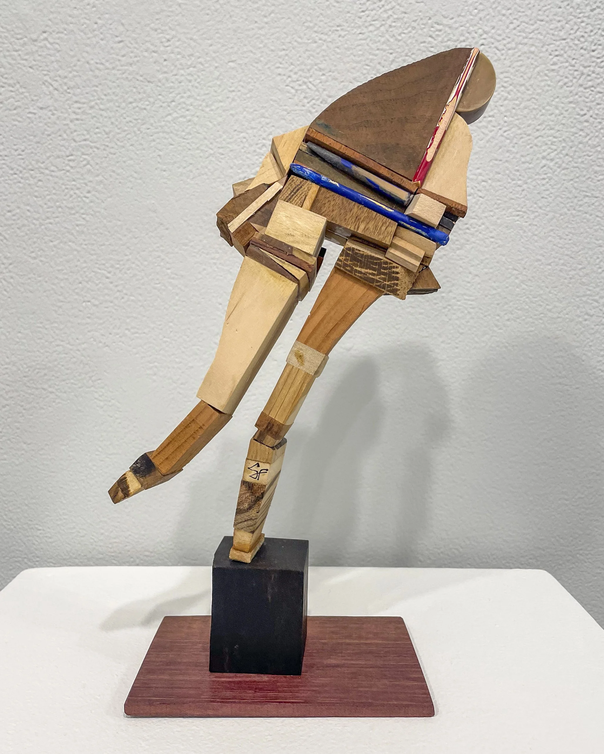  Susan Fuller,  Leaning , 2026. 12 x 6 x 5 inches, mixed media.  