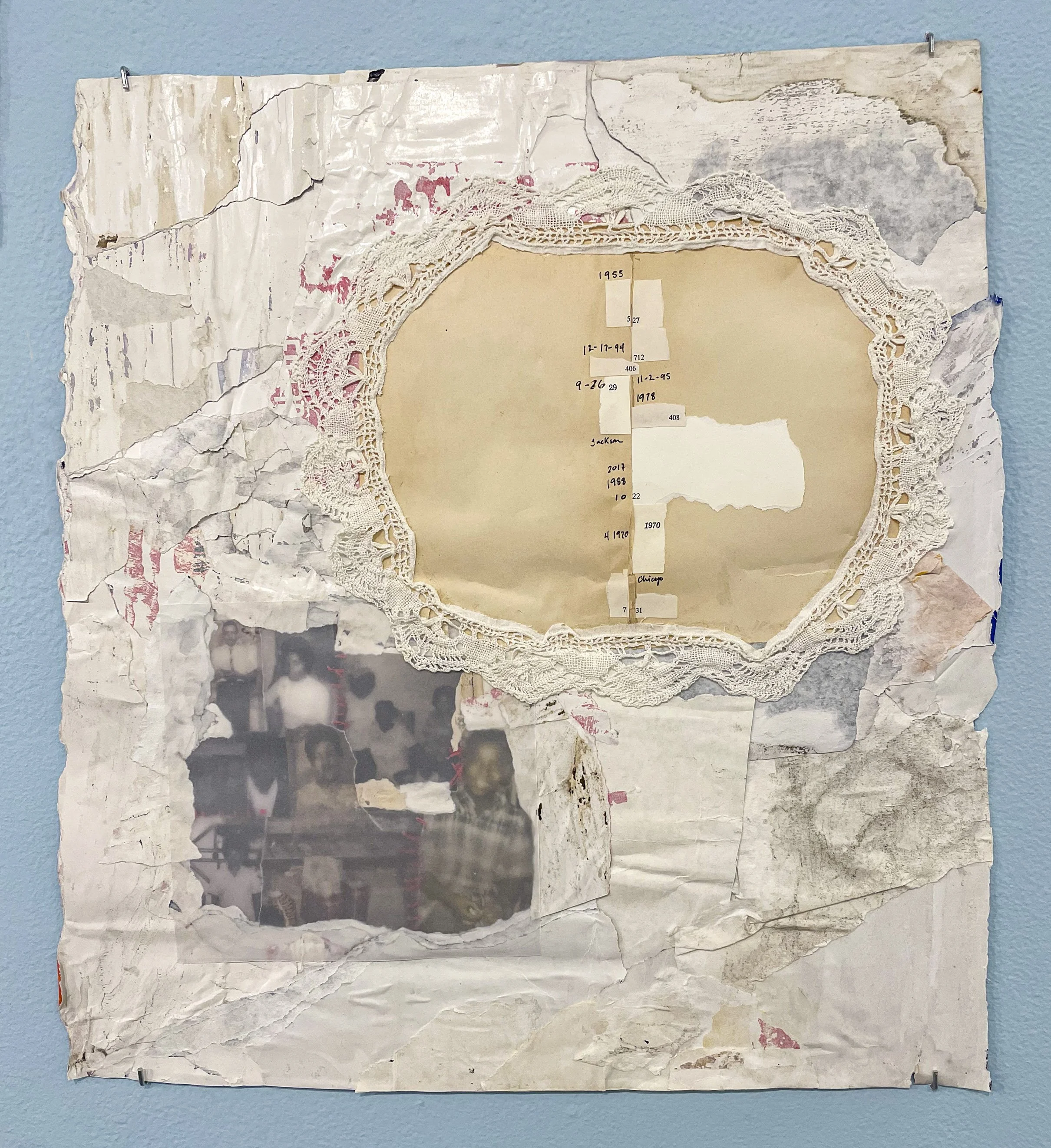  N. Masani Landfair,  visitations end the beginning I , 2024. 19 x 19.5 inches, collage on paper. 