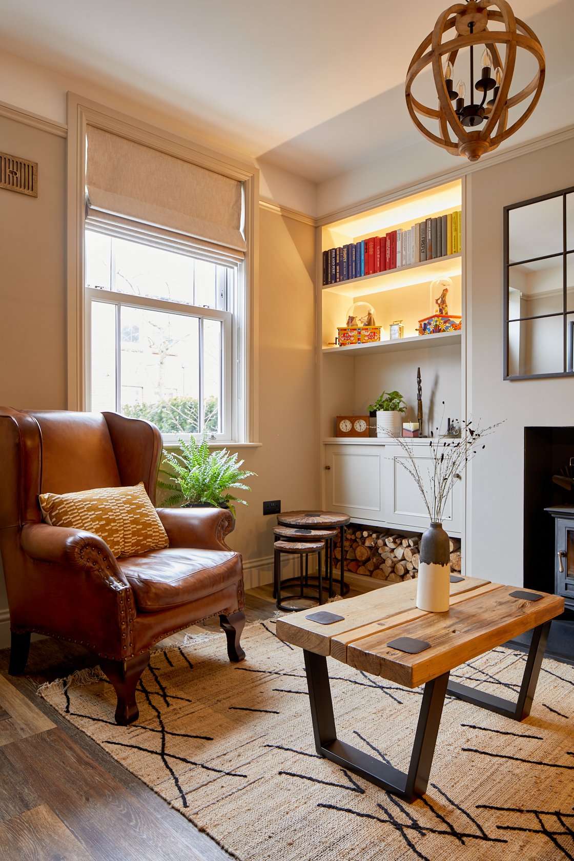 Vintage armchair with industrial coffee table