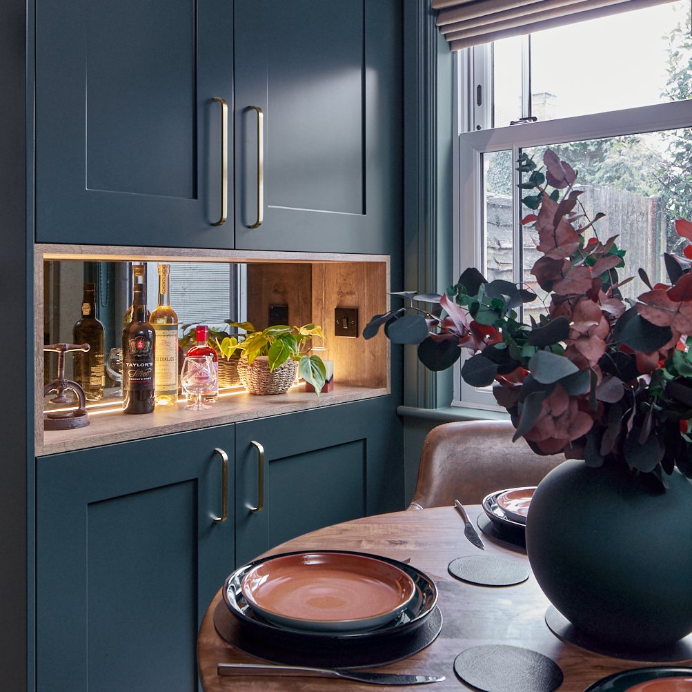 Boiler cabinet with open shelf, LED and antique mirror