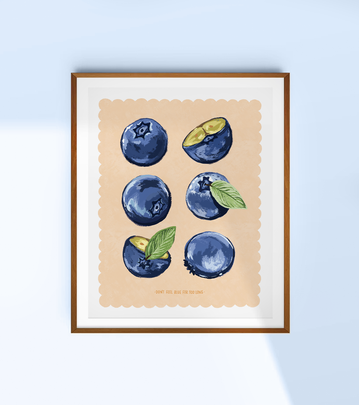 Hand-painted blueberry botanical watercolor illustration. Minimalist fruit art print for a small gallery wall or nursery.