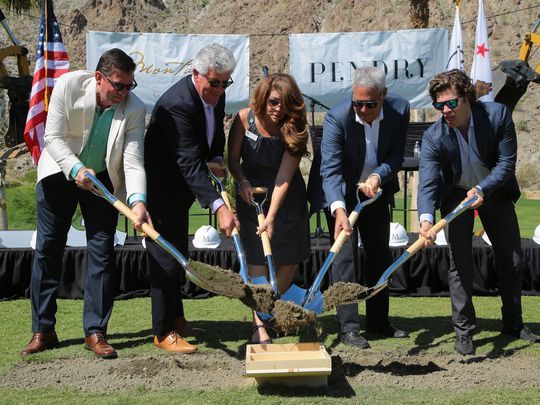 La Quinta Mayor Linda Evans breaks ground with Montage International and Pendry Hotels developers for La Quinta's Silverrock Resort development project, Monday, May 1, 2017. (Photo: Zoe Meyers/The Desert Sun