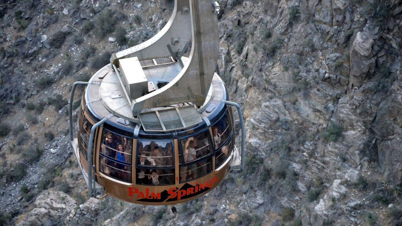 The Palm Springs Aerial Tram climbs in 10 minutes to a mountain station about 8500 feet above the desert floor. (Christopher Reynolds / Los Angeles Times)