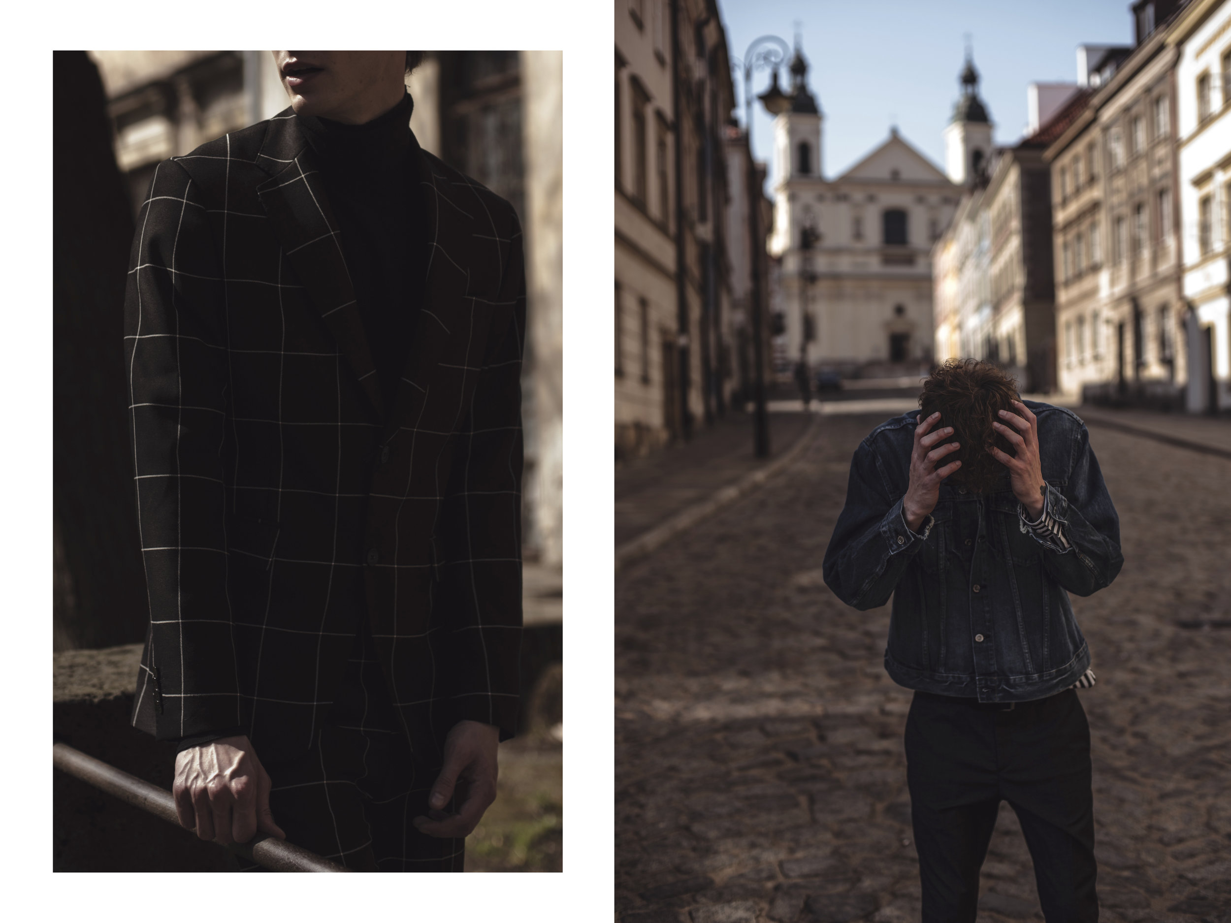 Left side: Suit - Zara / Turtleneck - H&M // Right side: Shirt, Jacket - H&M / Trousers - Mango / Belt - COS