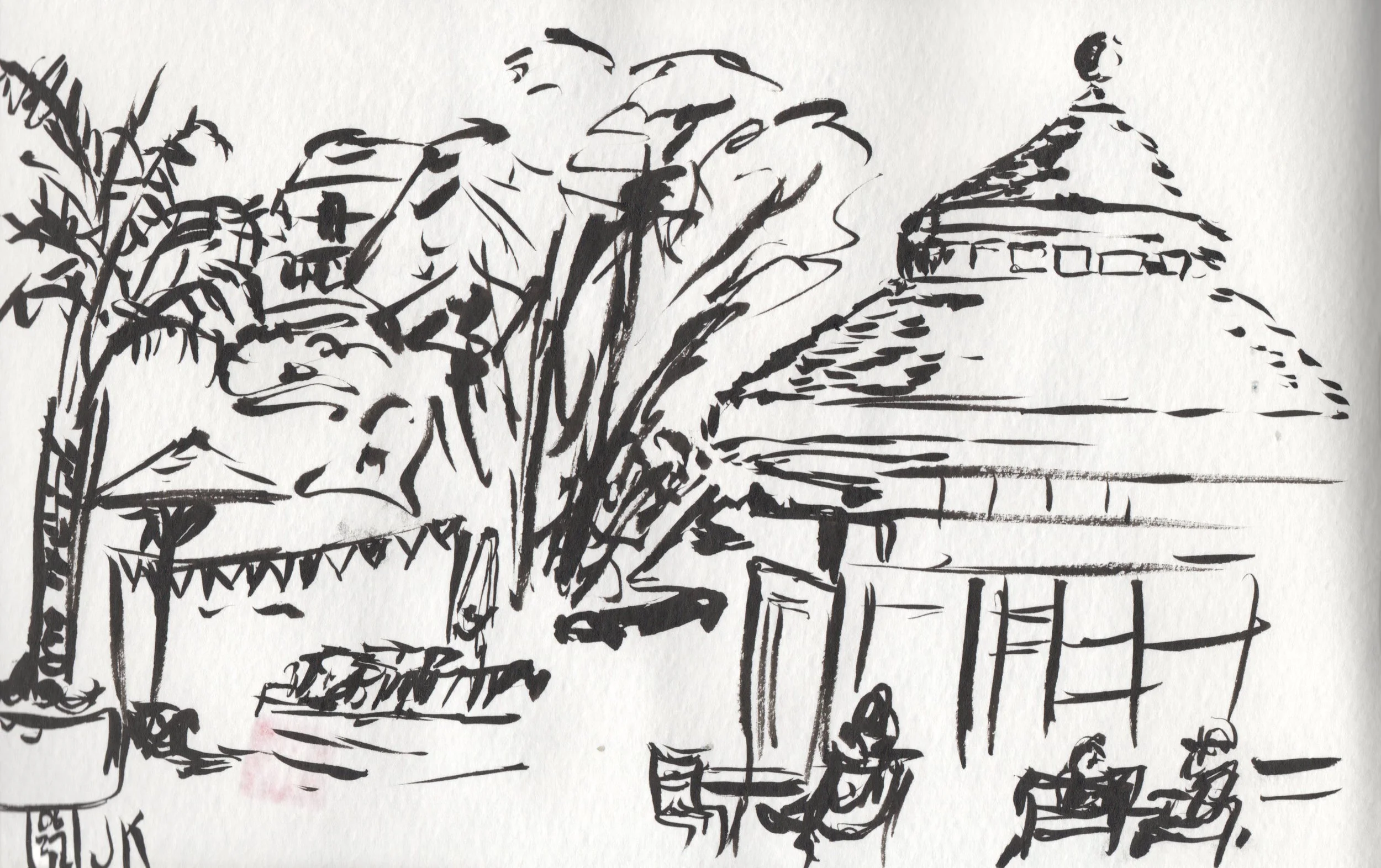 Sketching at the Claremont Resort with just my Pentel brush pen