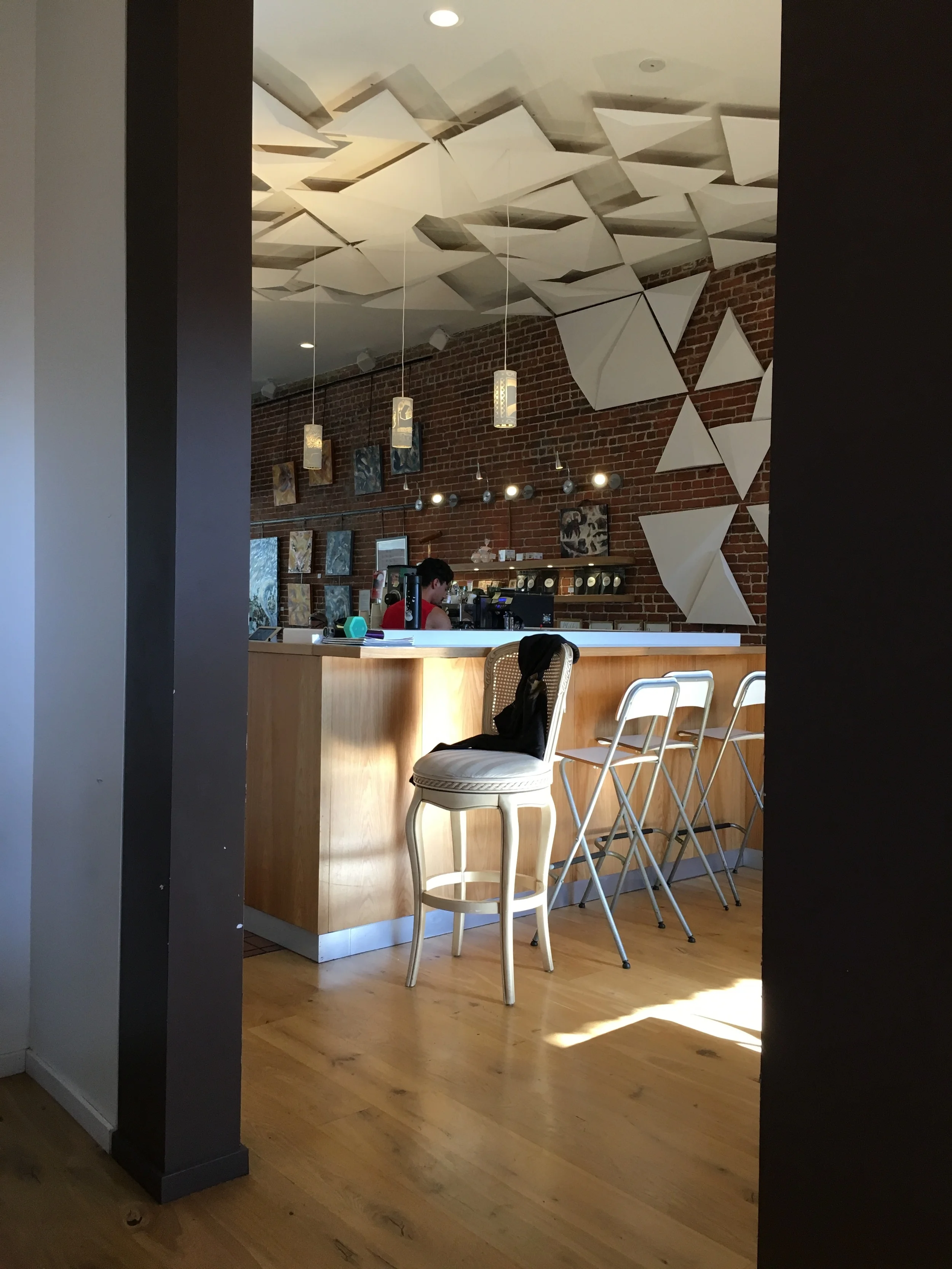 Looking from the back towards the front of the cafe