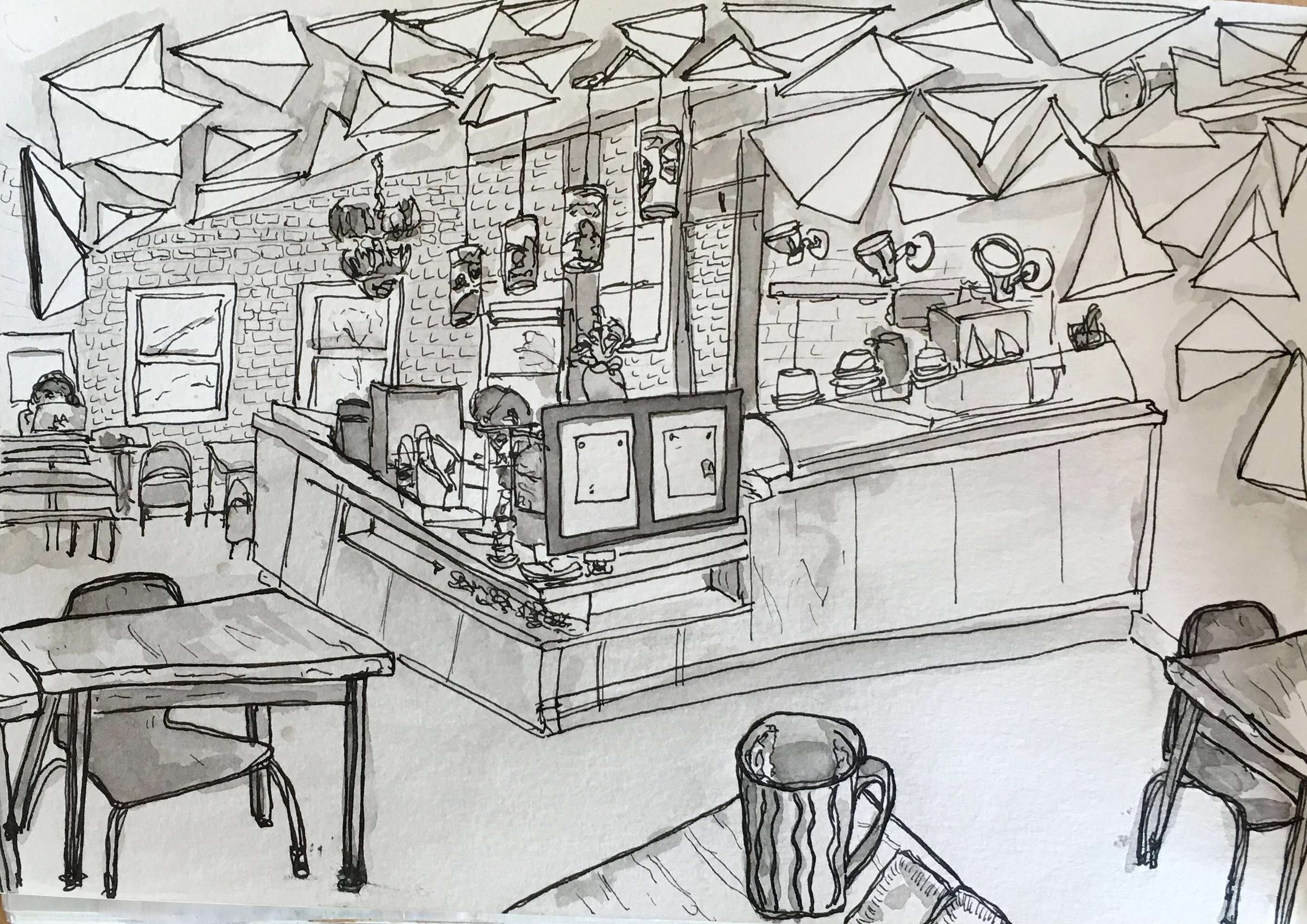 Contour drawing with ink washes