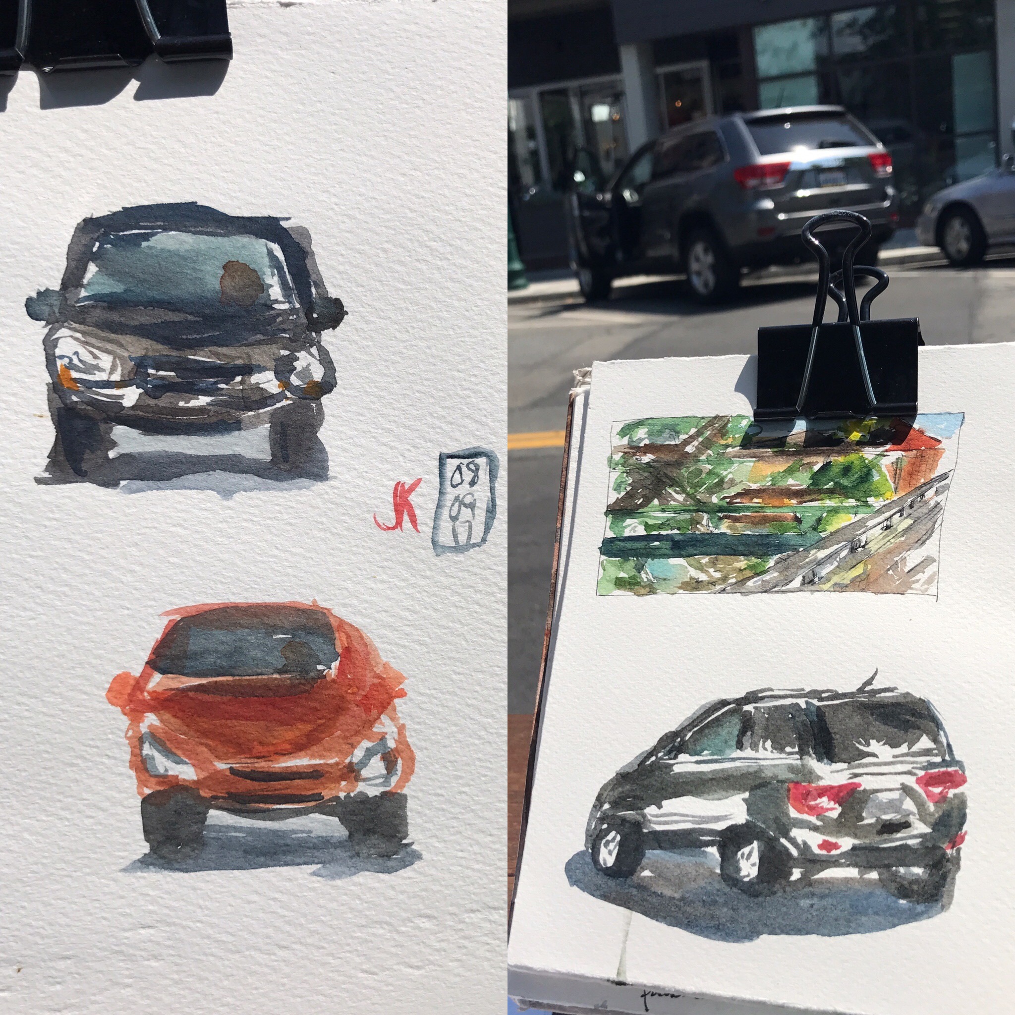 I started with the parked car on the right and then attempted cars driving towards me on the left