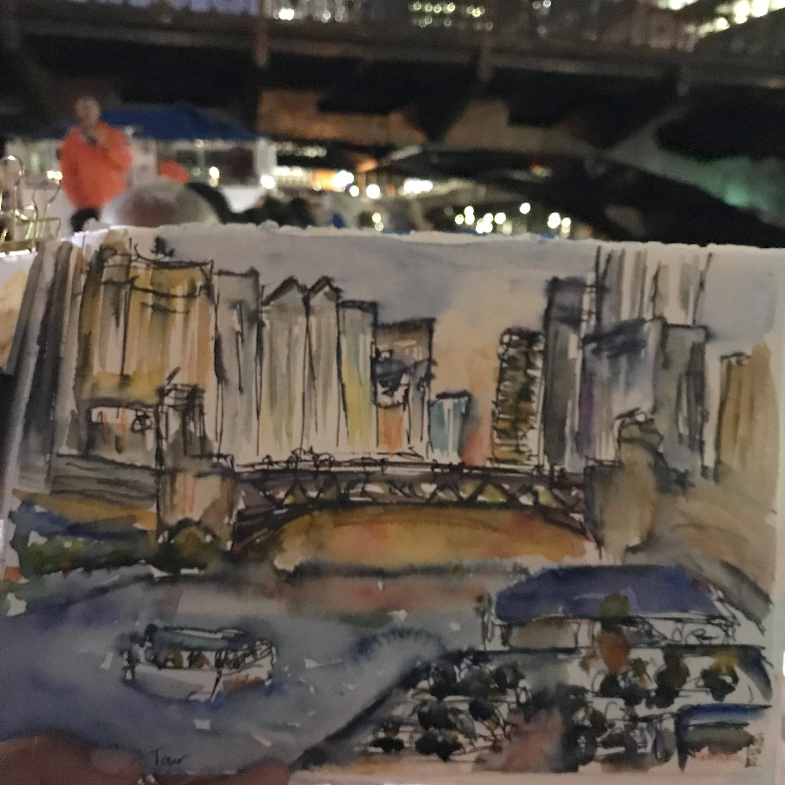 A sketch I did during an evening architectural boat tour