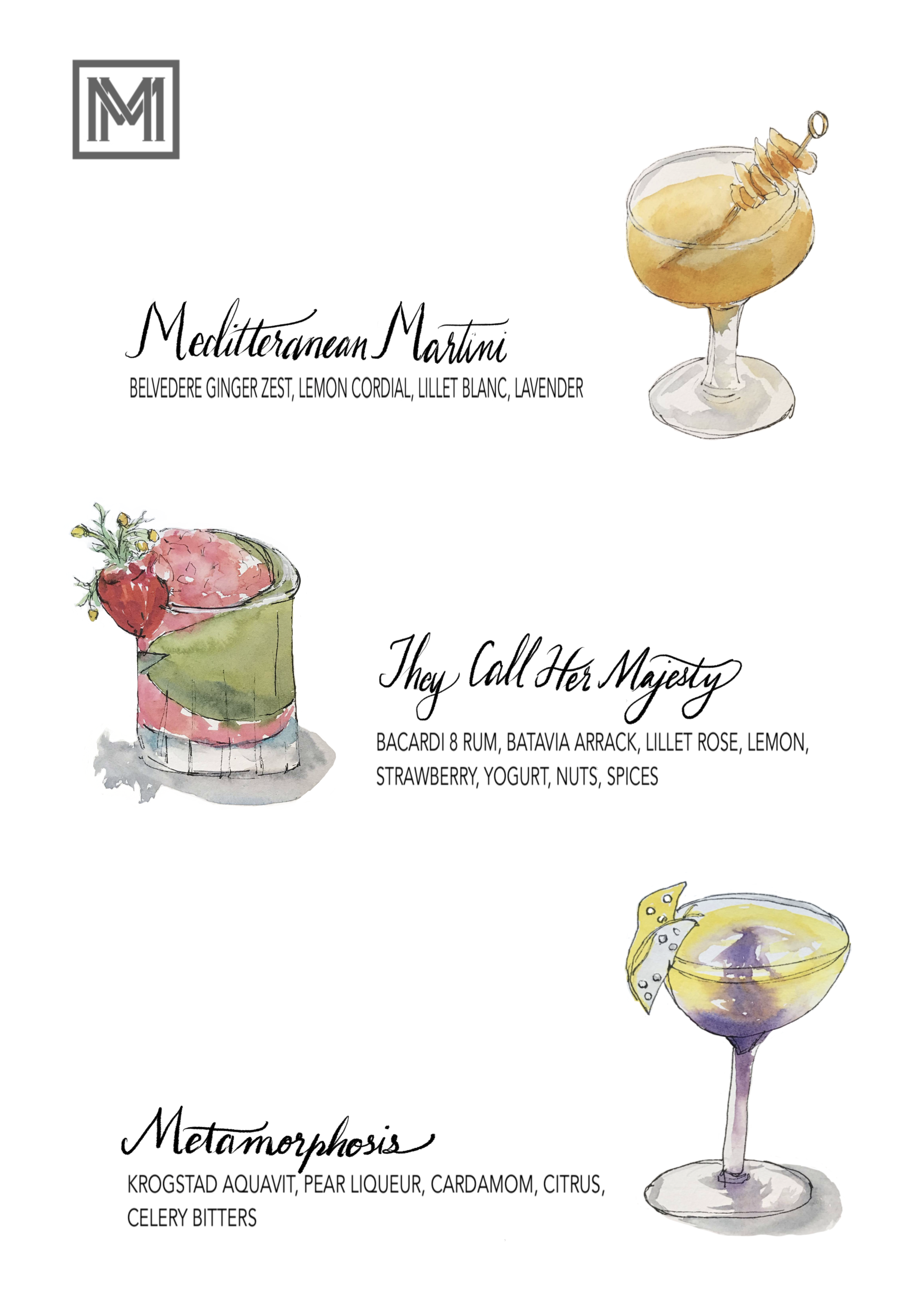 a mock up for a new cocktail menu