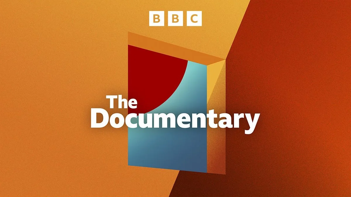 Abstract artwork with geometric shapes in red, blue, and orange, featuring the text "BBC The Documentary."