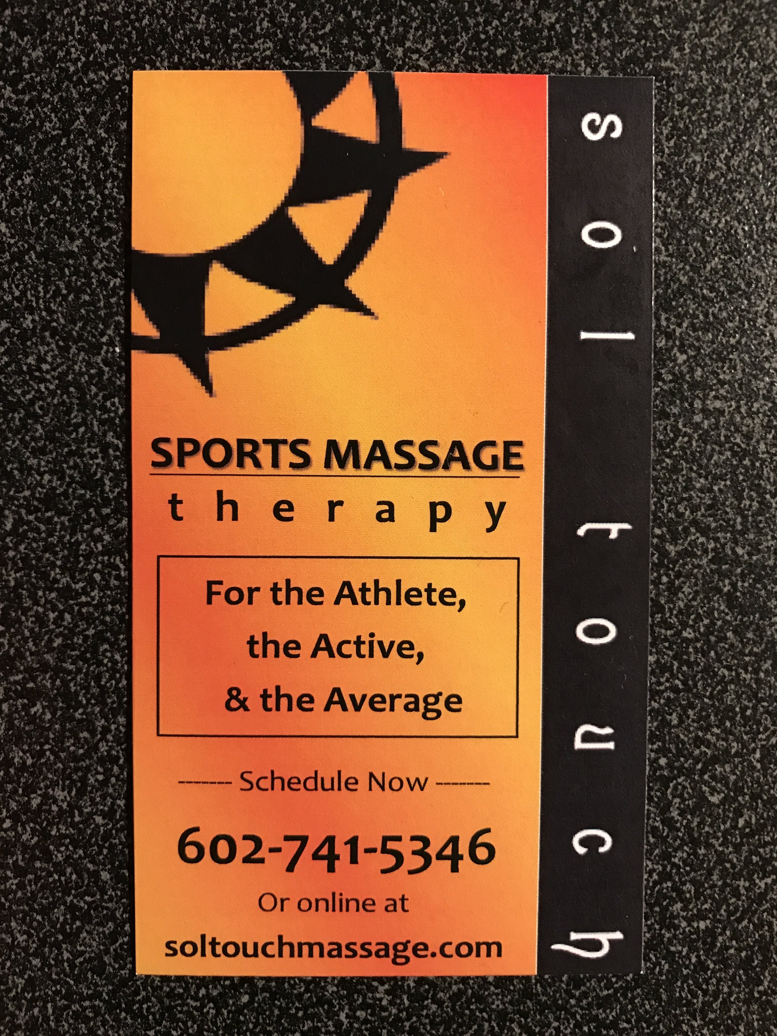 Massage business card printed in 2017.