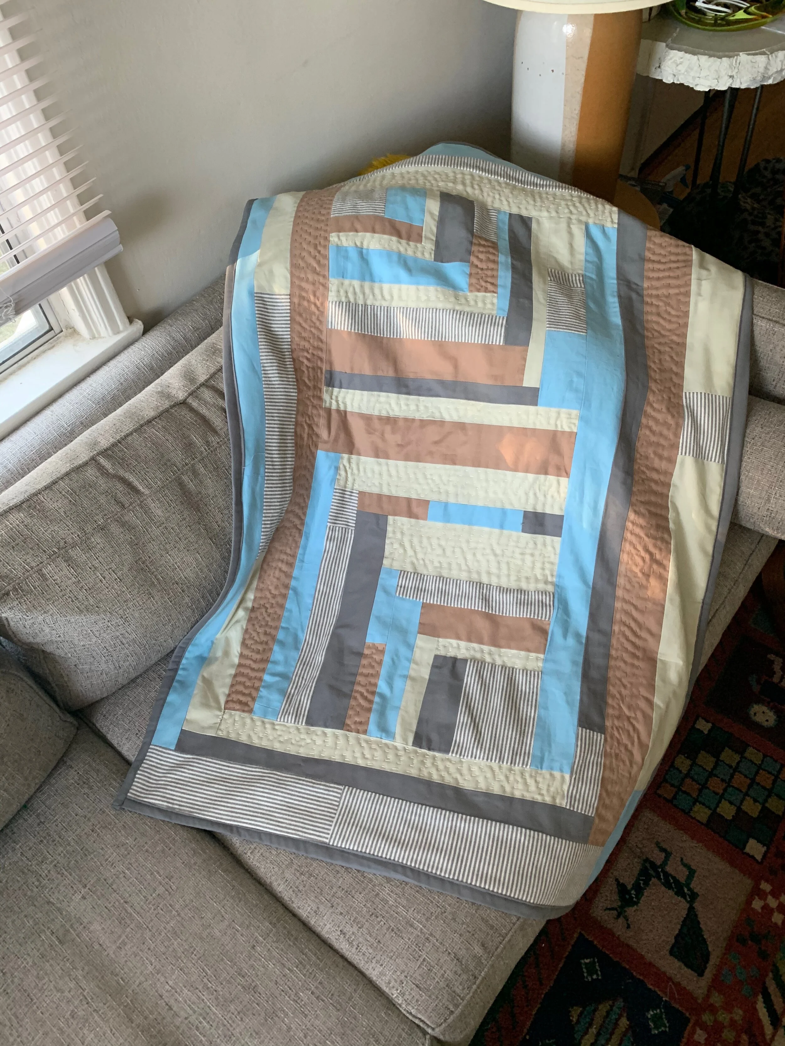 Zoe Andrikidis - This is the quilt I completed in the class and I couldn't have done it without the support of Marlee and my class mates!!! Having an opportunity to connect with people across the internet air waves in some of the darkest times of th…
