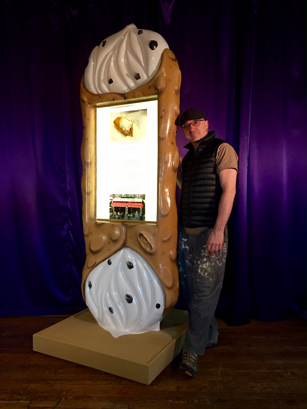 8' illuminated cannoli sign for Caffe Palermo in Little Italy, NYC