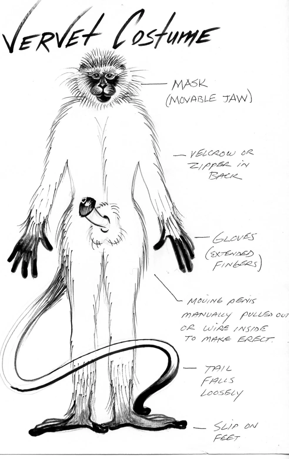 Vervet costume sketch for a NYC PR firm