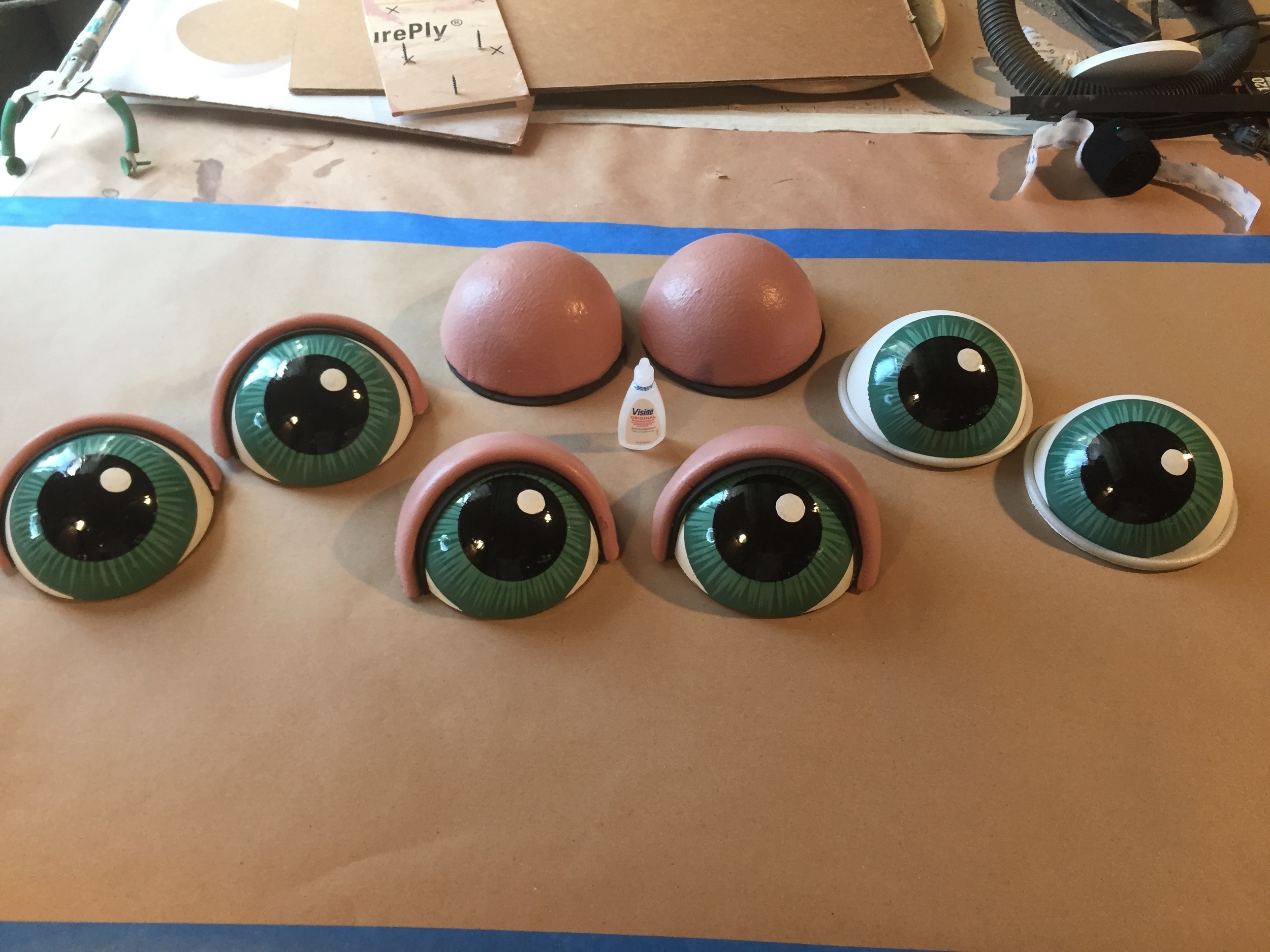 Hand-painted interchangeable eyeballs for brain costume