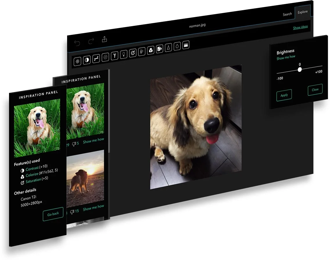 Explore Mode - A user can explore content-aware inspiration from other photographers and expose how he or she did it.