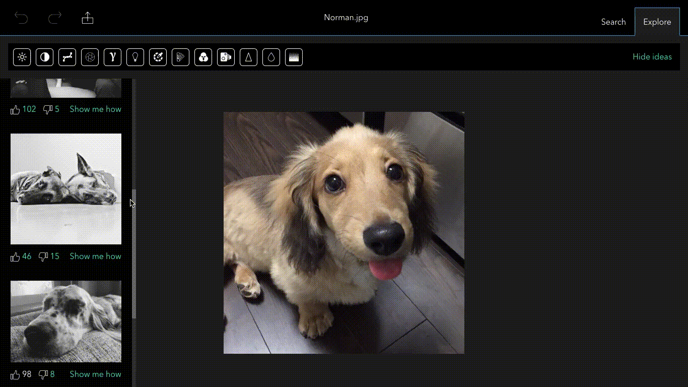 Spark shows content from other users along with the tools and parameters that they used.