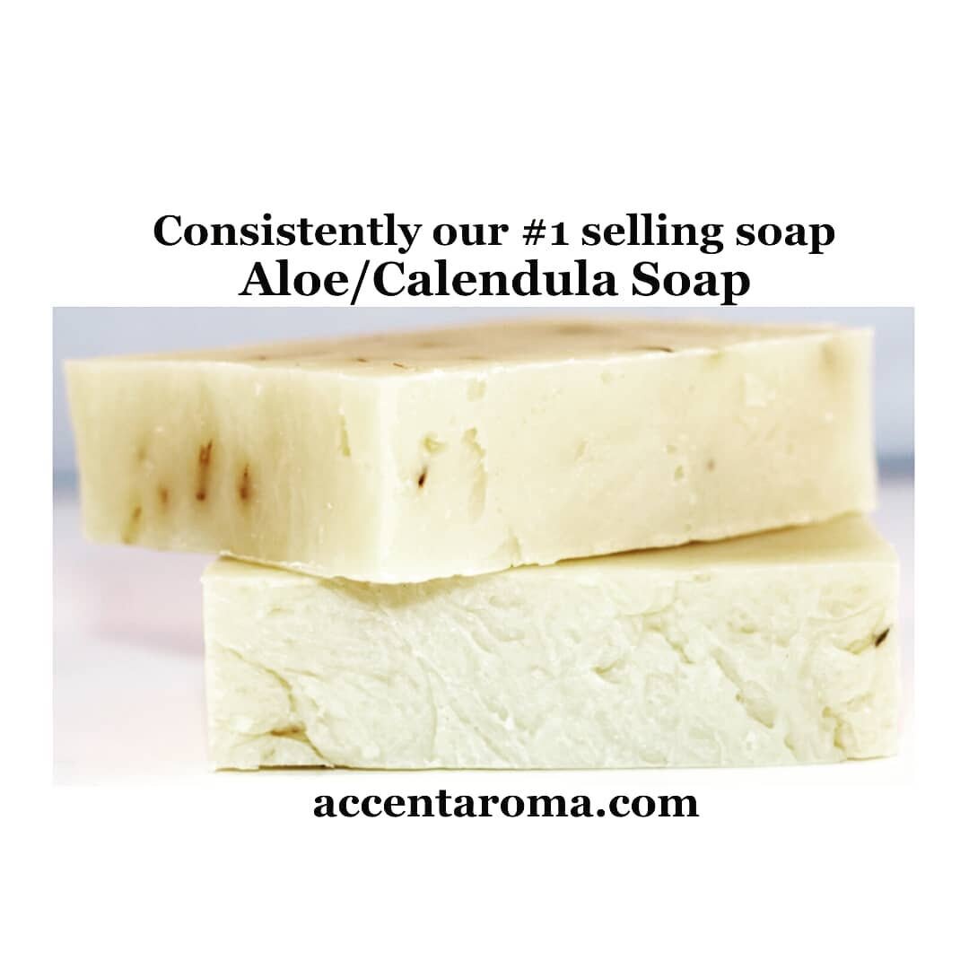 Our fragrance free Aloe/Calendula Soap has been consistently our #1 selling soap for years. The healing combinations of natural oils, shea butter, aloe, and calendula makes our soap naturally conditioning for your body especially for the face. ❤