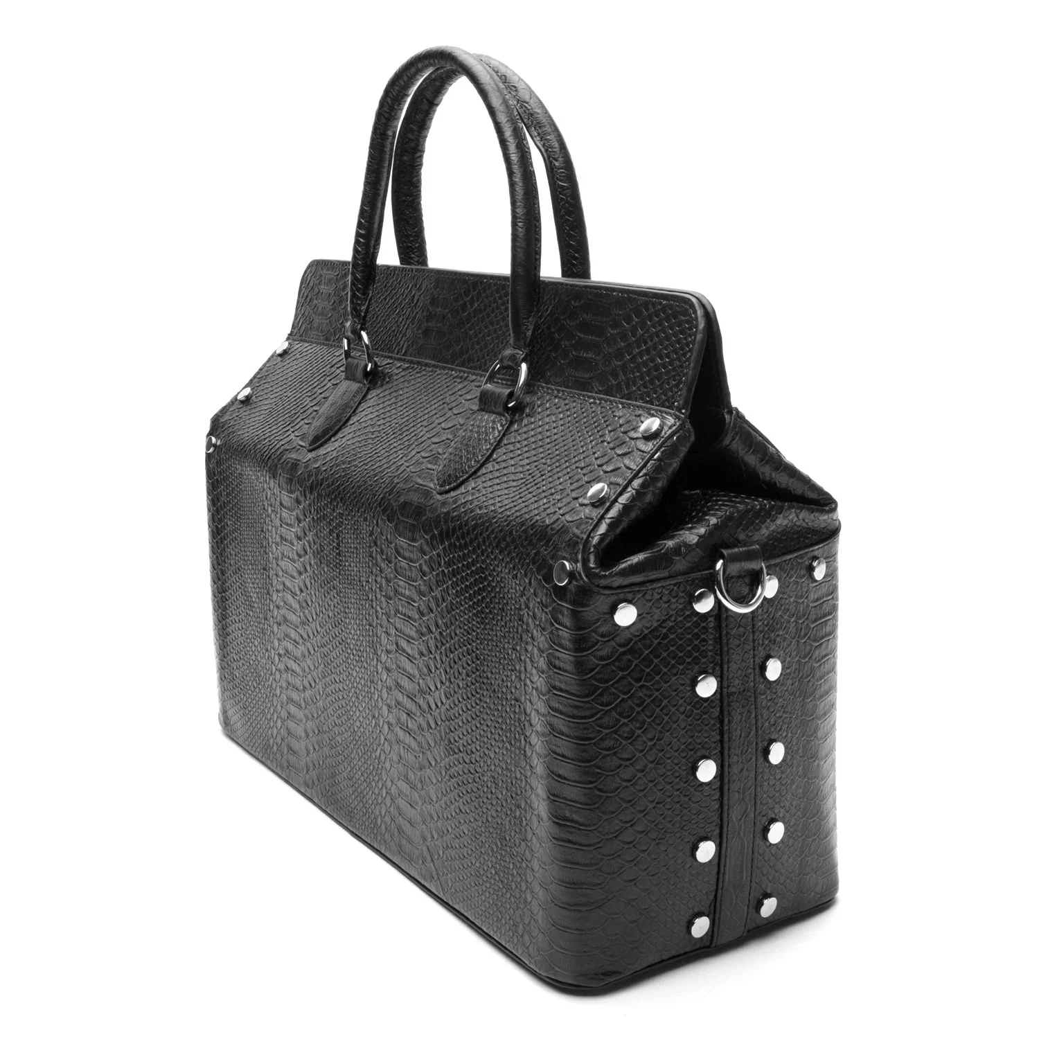 Black leather handbag