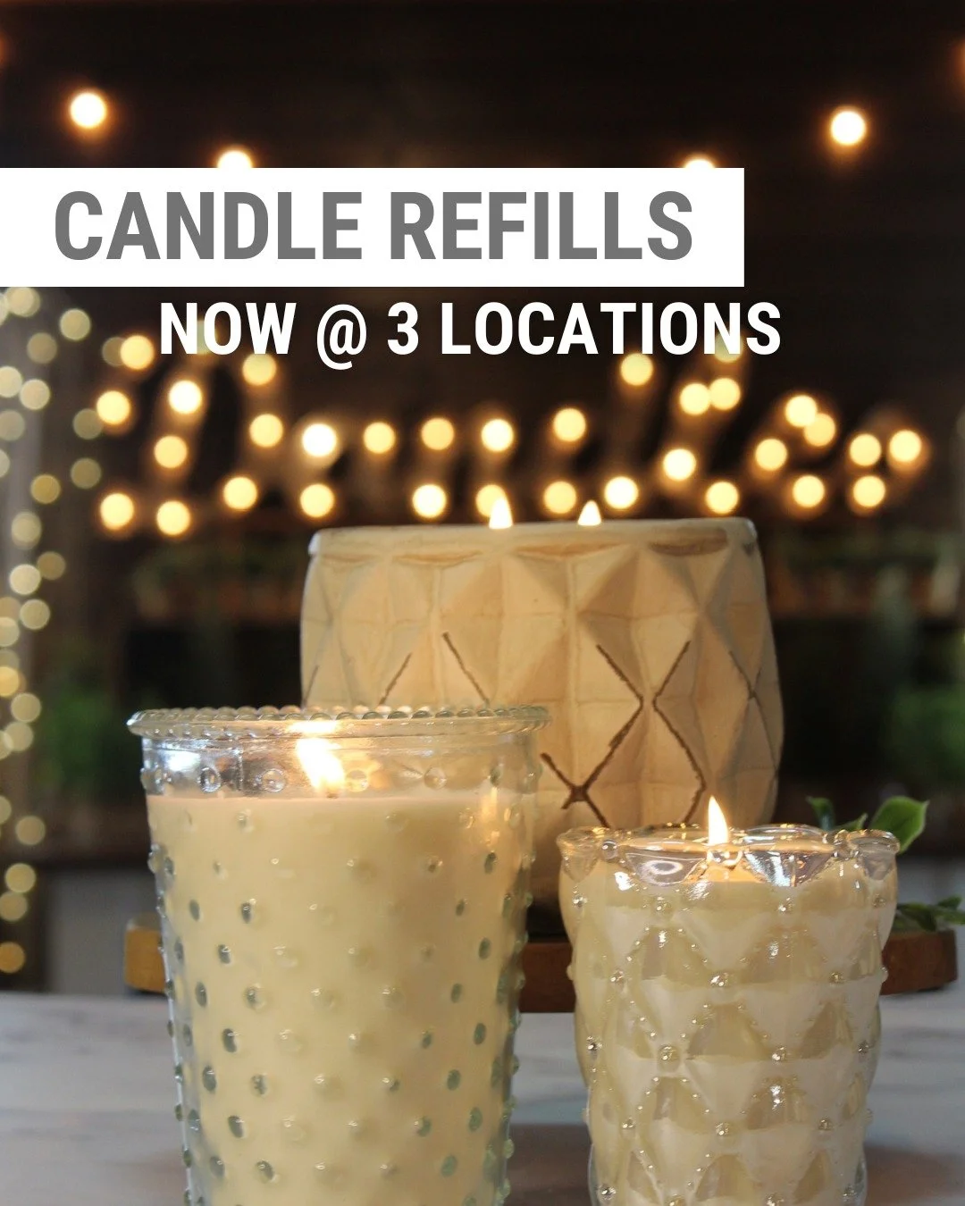 Beat the candle refil rush!
Wait times are currently 2 weeks. Candle refills slow down after the Holiday Open House in November due to demand. Please drop your clean, empty candle vessels off at one of three area locations.
📍@BoulevardMercantile - C