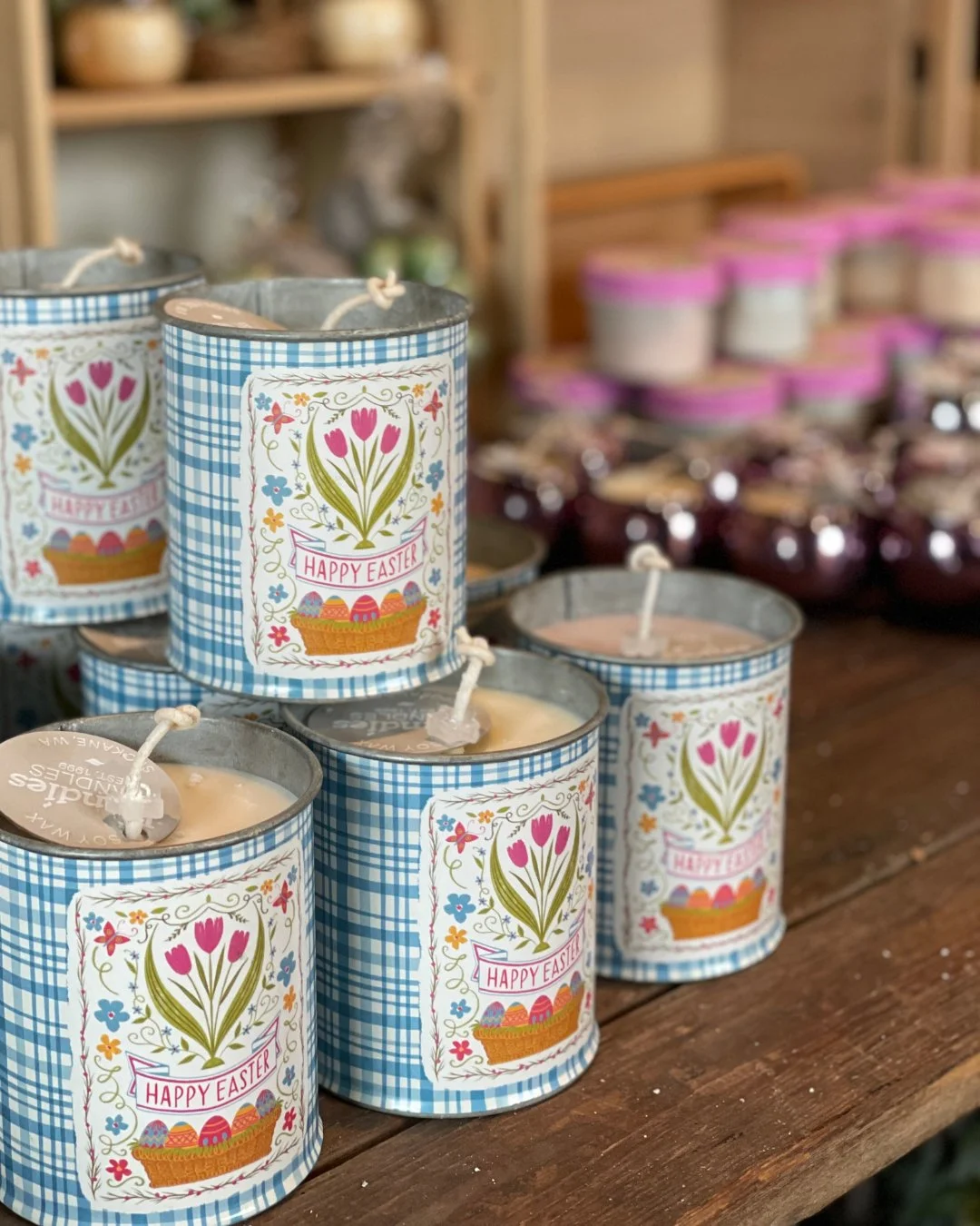 Snag your Easter extras before the weekend! 
Order online for in-store pick-up at @GoodFindsByDandles in Spokane. You'll find select candle scents in these Easter candles from Lilac to Country Porch Swing.

Happy Easter Tin Candle | $24
Decorative Wo