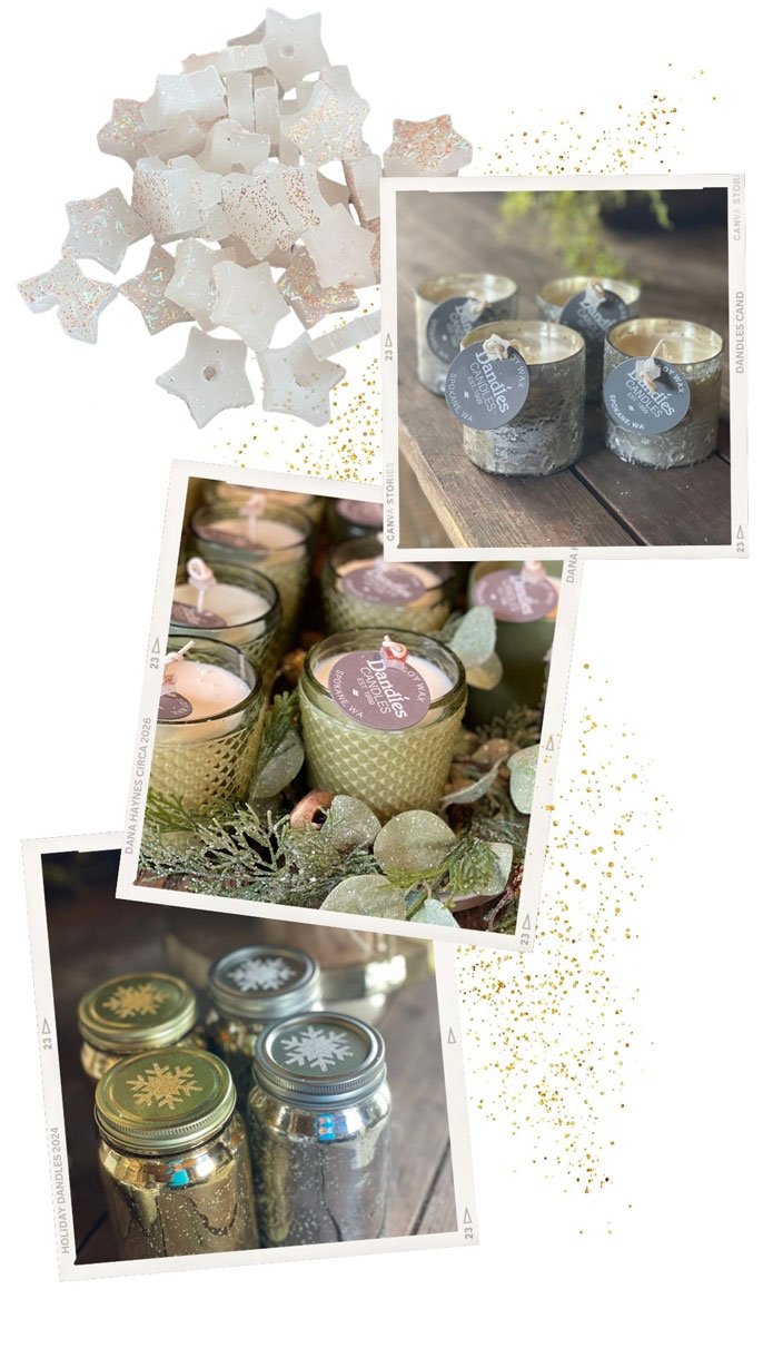 Polaroids featuring Dandles Christmas Candles and glitter