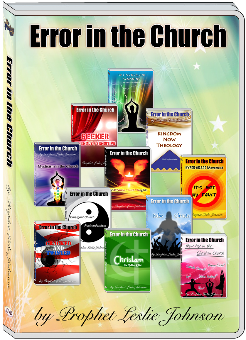 Error in the Church Gift offer Mysticism in the Christan Church Kundalini Spirit Warning Chrislam: The Nation Killer Seeker Friendly/Seeker Sensitive Kingdom Now Theology Emergent Church/Postmodernism Hyper-Grace Movement G12 Vision, Taize' Worship, Tangible Kingdom Movement False Christs New Age in the Christian Church Cracked and Twisted 13 Topics on 11 DVD's - valued at $330 for a Gift of $180