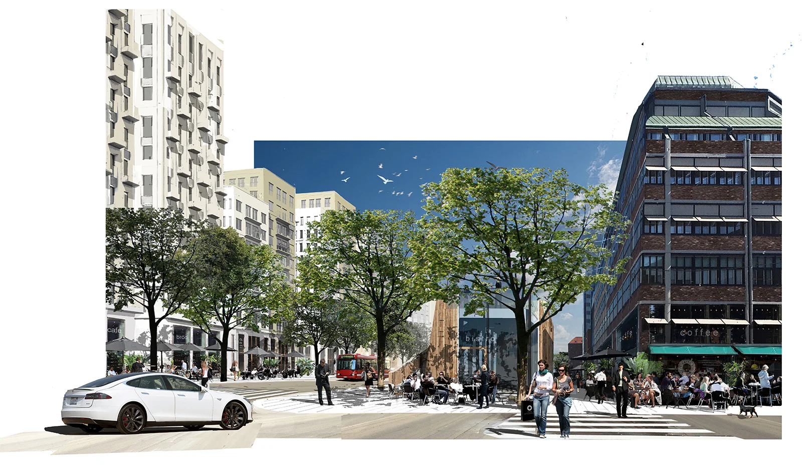 Collage Norra Stationsgatan, norrifrån. Arkitekt: Peter Becht