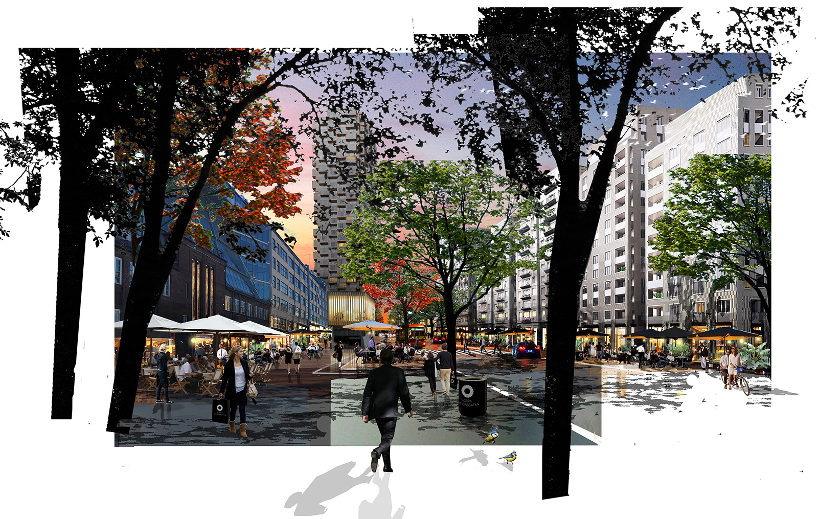 Visionsbild för Norra Stationsgatan. Arkitekt: Peter Becht.