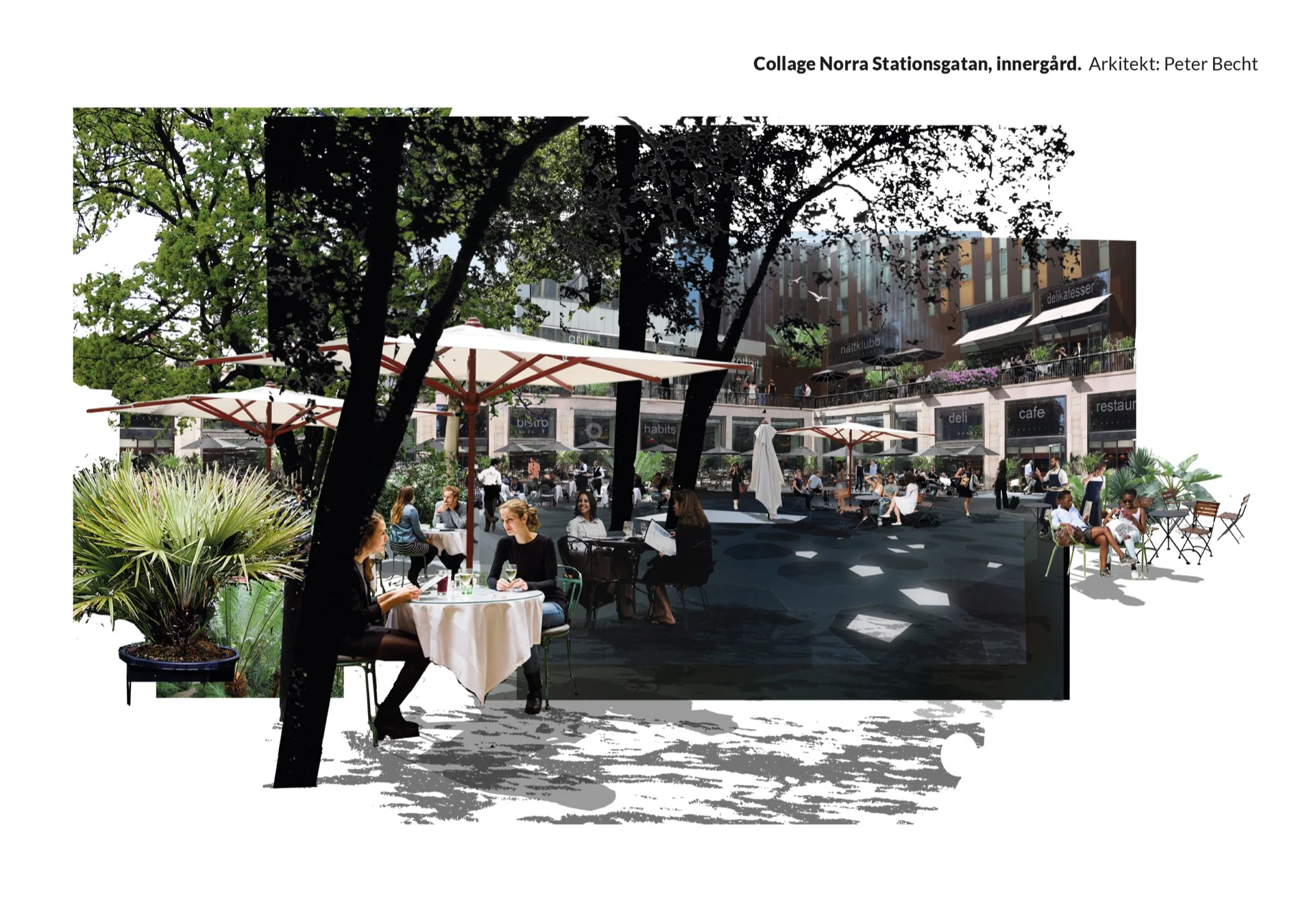 Collage Norra Stationsgatan, innergård. Arkitekt: Peter Becht