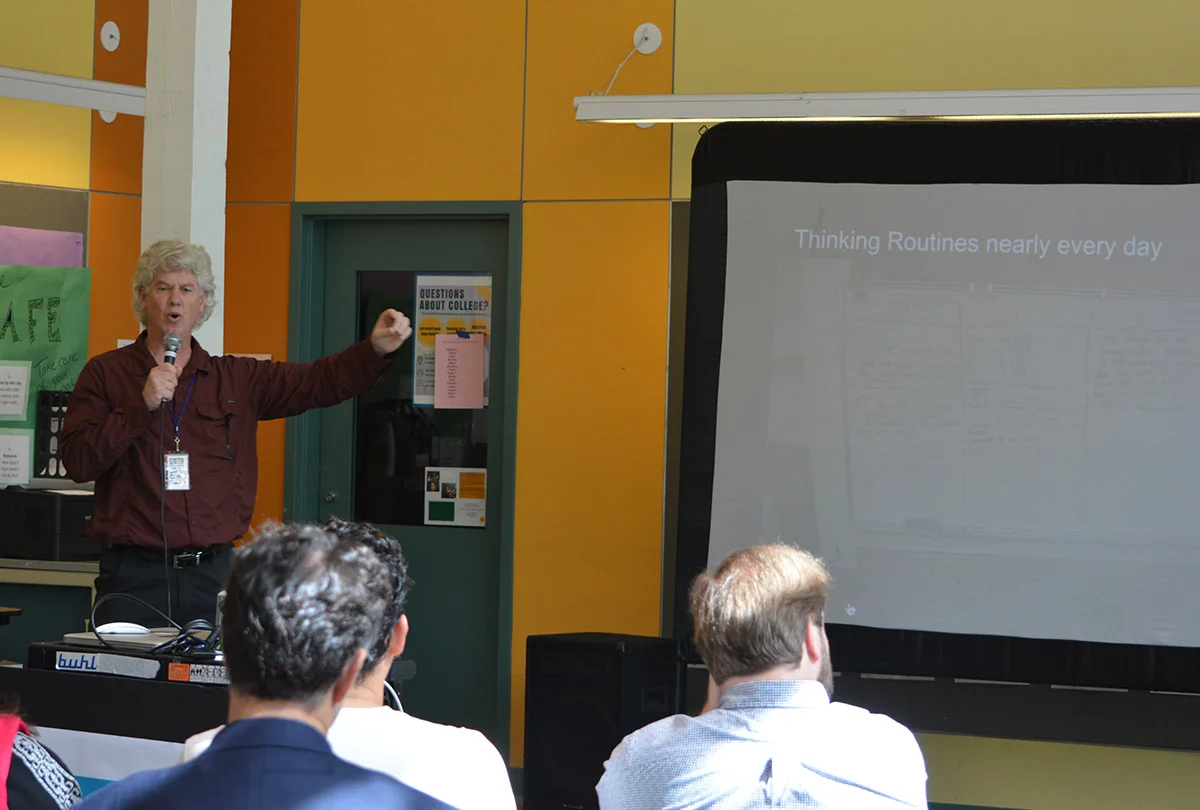 Teacher Fellow Ed Crandall , the Science, Making and Robotics Teacher from Lighthouse Community Charter School, spent his time in the fellowship focused on the Agency by Design thinking routines by consistently incorporating them into his classes. In his talk entitled, "Thinking Routines Work - If Used Routinely," he described thinking routines as a powerful tool for shifting the way our students engage with ideas.